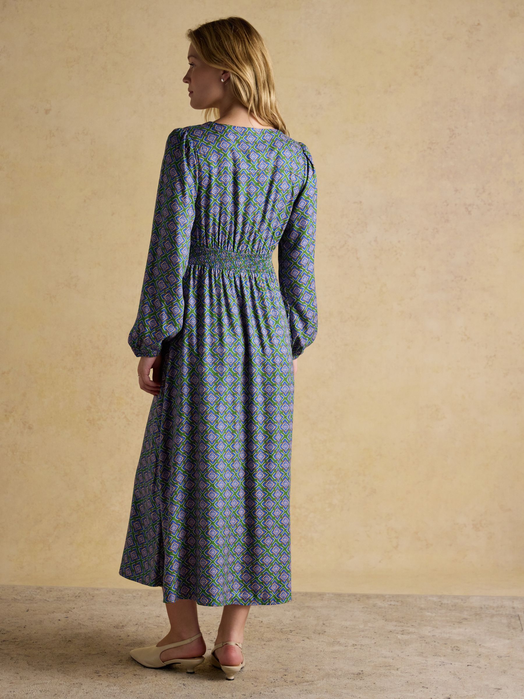 Gabriella Blue & Green Geo Print Midi Dress - Image 2 of 7