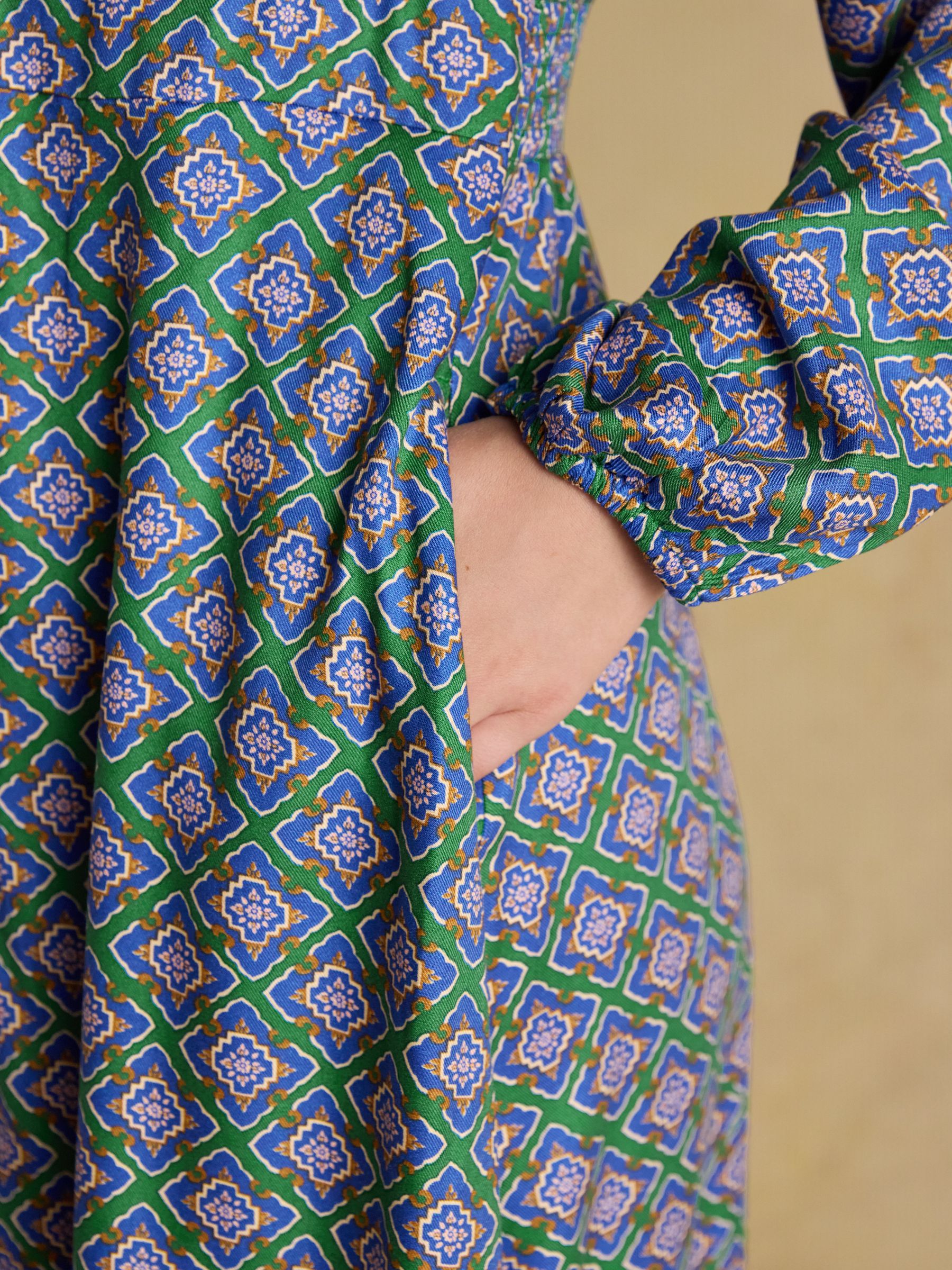 Gabriella Blue & Green Geo Print Midi Dress - Image 3 of 7