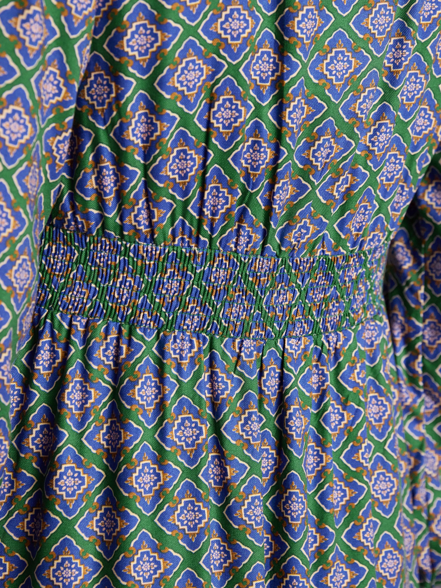 Gabriella Blue & Green Geo Print Midi Dress - Image 6 of 7