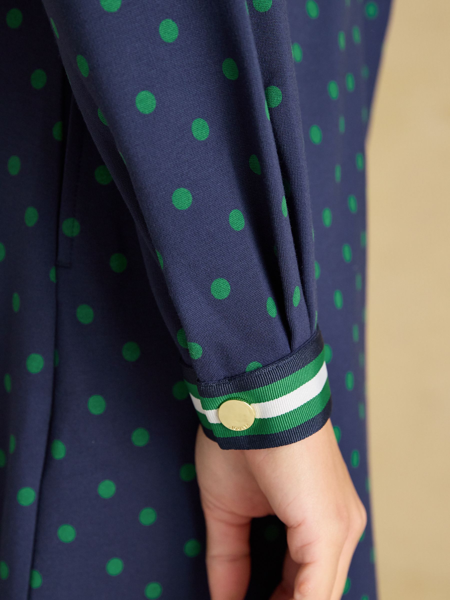 Louisa Navy Spot Tie Waist Long Sleeve Ponte Dress - Image 10 of 11