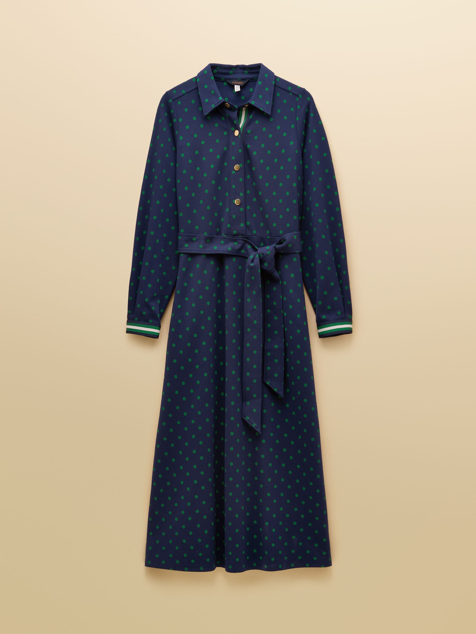 Louisa Navy Spot Tie Waist Long Sleeve Ponte Dress - Image 11 of 11