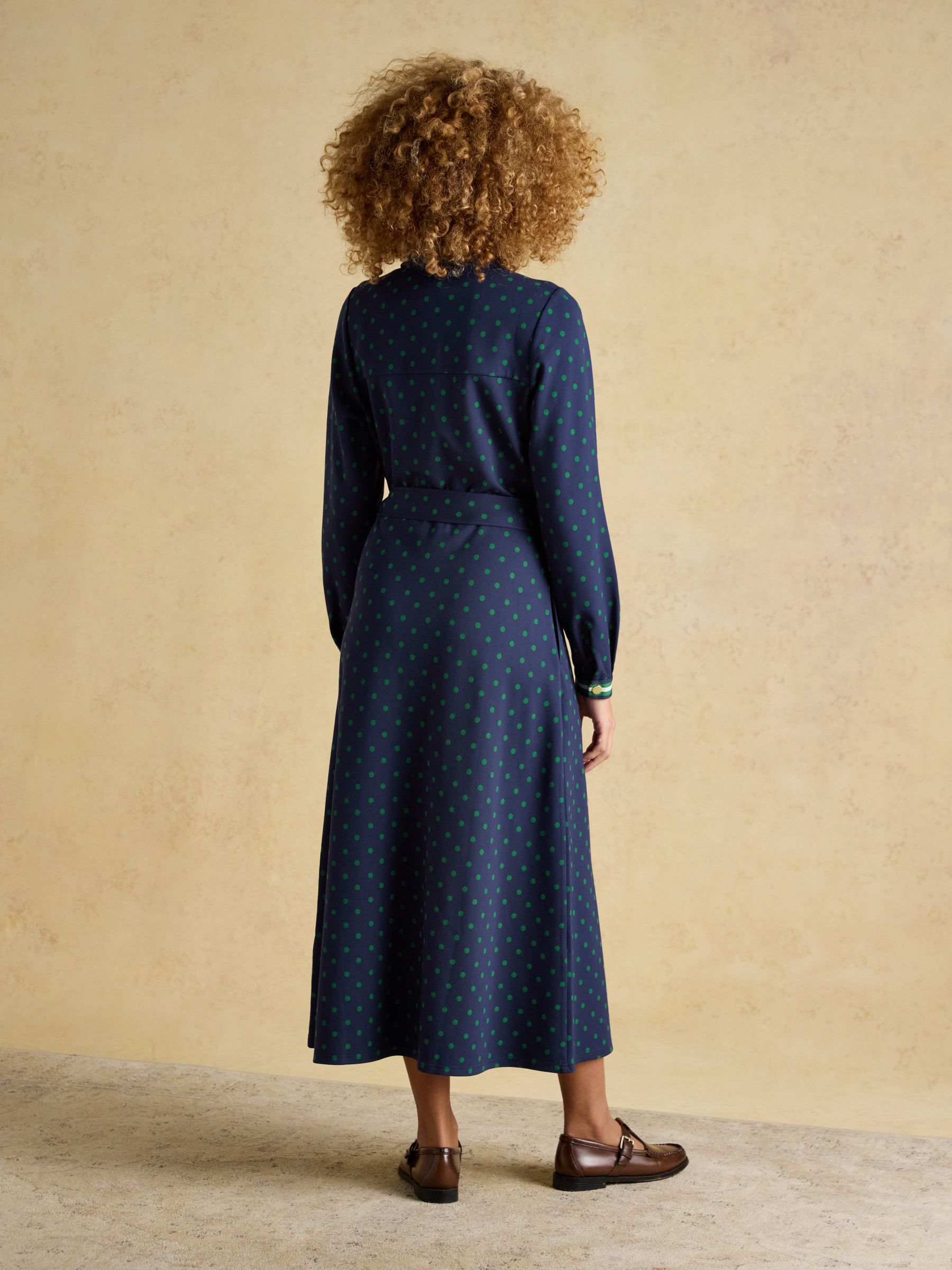 Louisa Navy Spot Tie Waist Long Sleeve Ponte Dress - Image 5 of 11