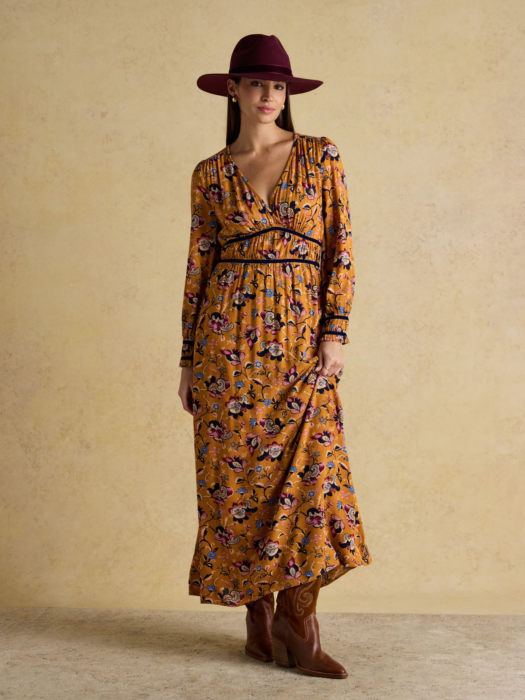 Otterly Yellow Floral V-Neck Midi Dress - Image 3 of 10
