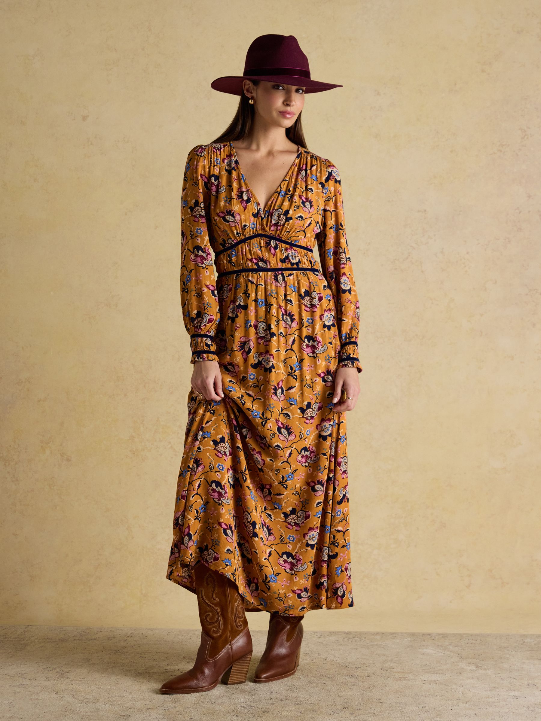 Otterly Yellow Floral V-Neck Midi Dress - Image 7 of 10