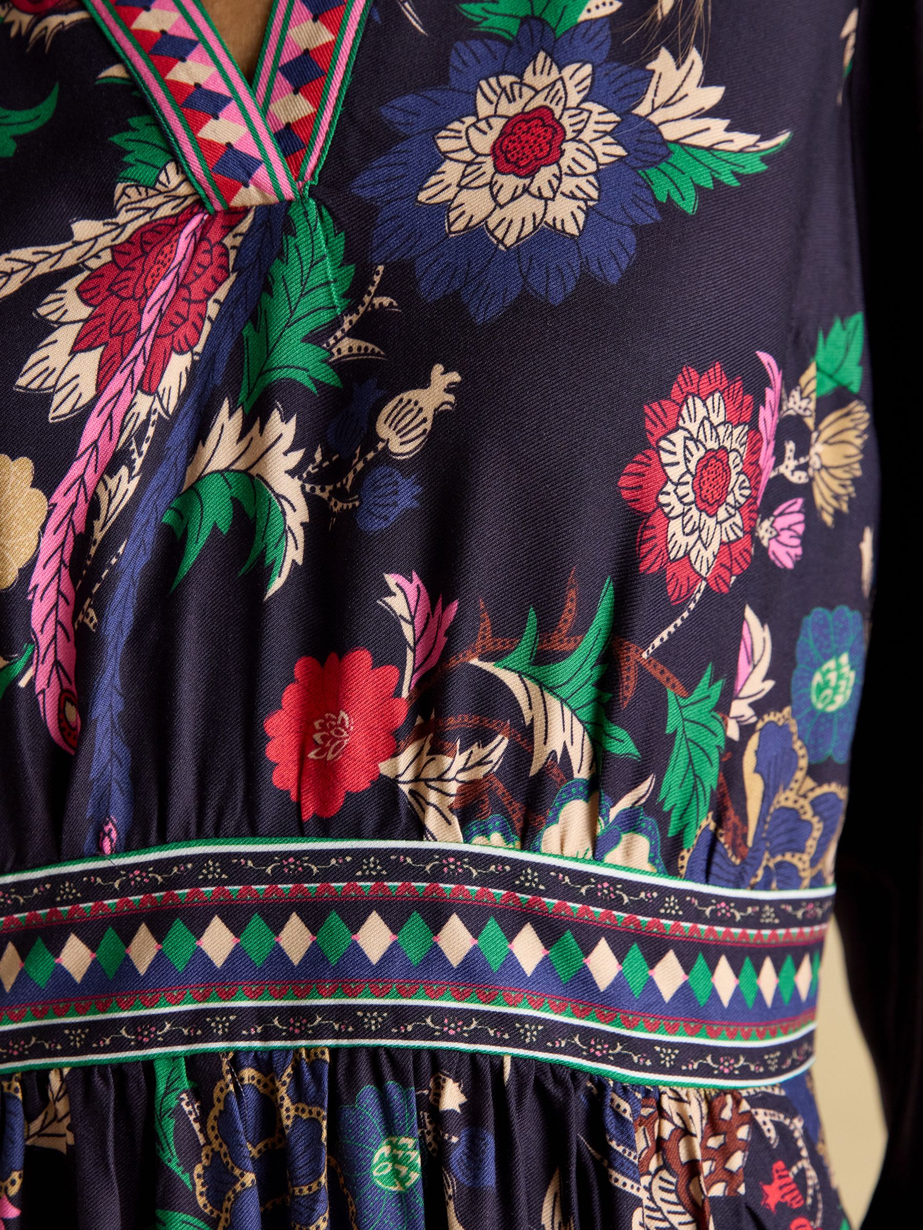 Cressida Navy Placement Floral Long Sleeve Maxi Dress - Image 9 of 10