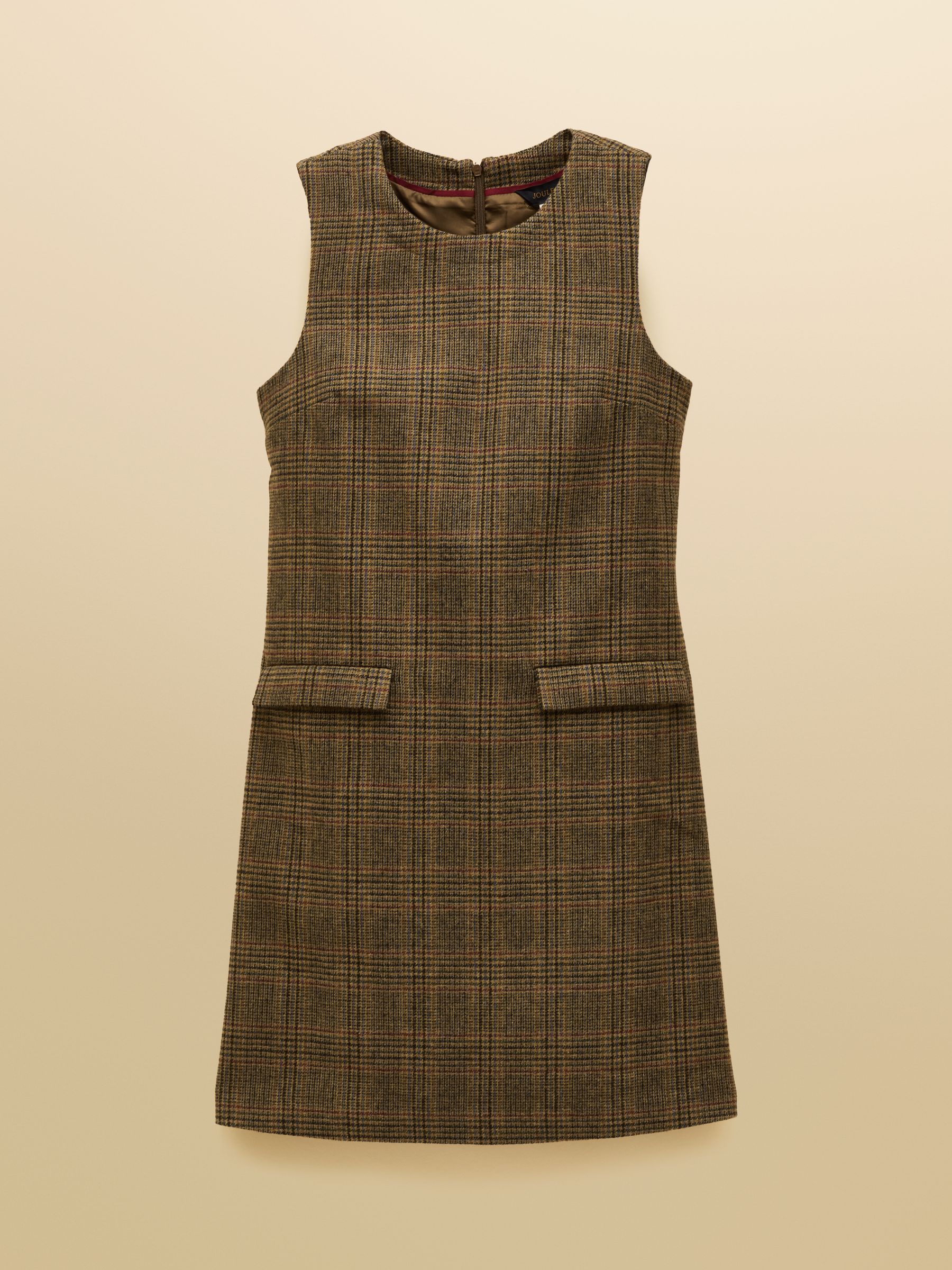 Edwina Brown Check Shift Tweed Wool Blend Sleeveless Dress with Round Neck - Image 11 of 11