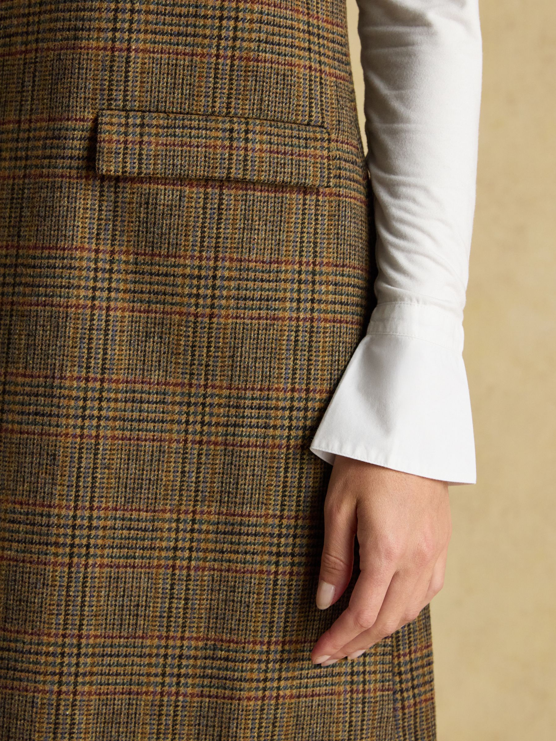 Edwina Brown Check Shift Tweed Wool Blend Sleeveless Dress with Round Neck - Image 8 of 11