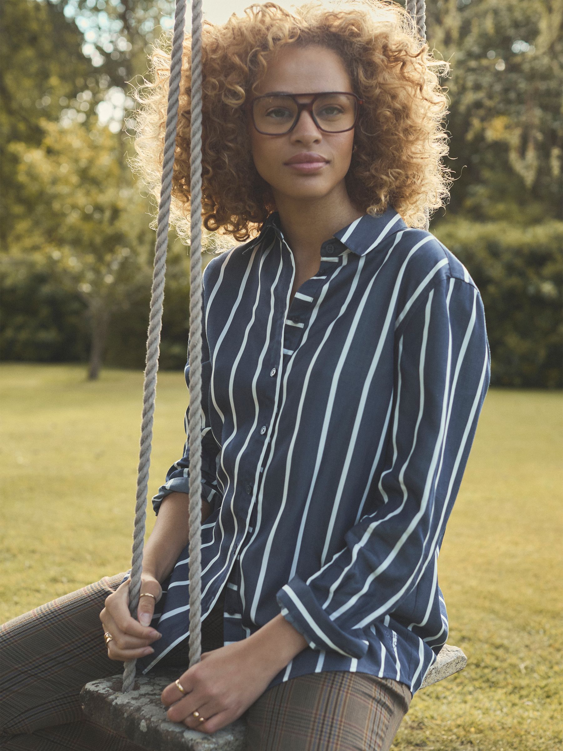 Claudia Navy Cream Stripe Boyfriend Shirt - Image 1 of 10