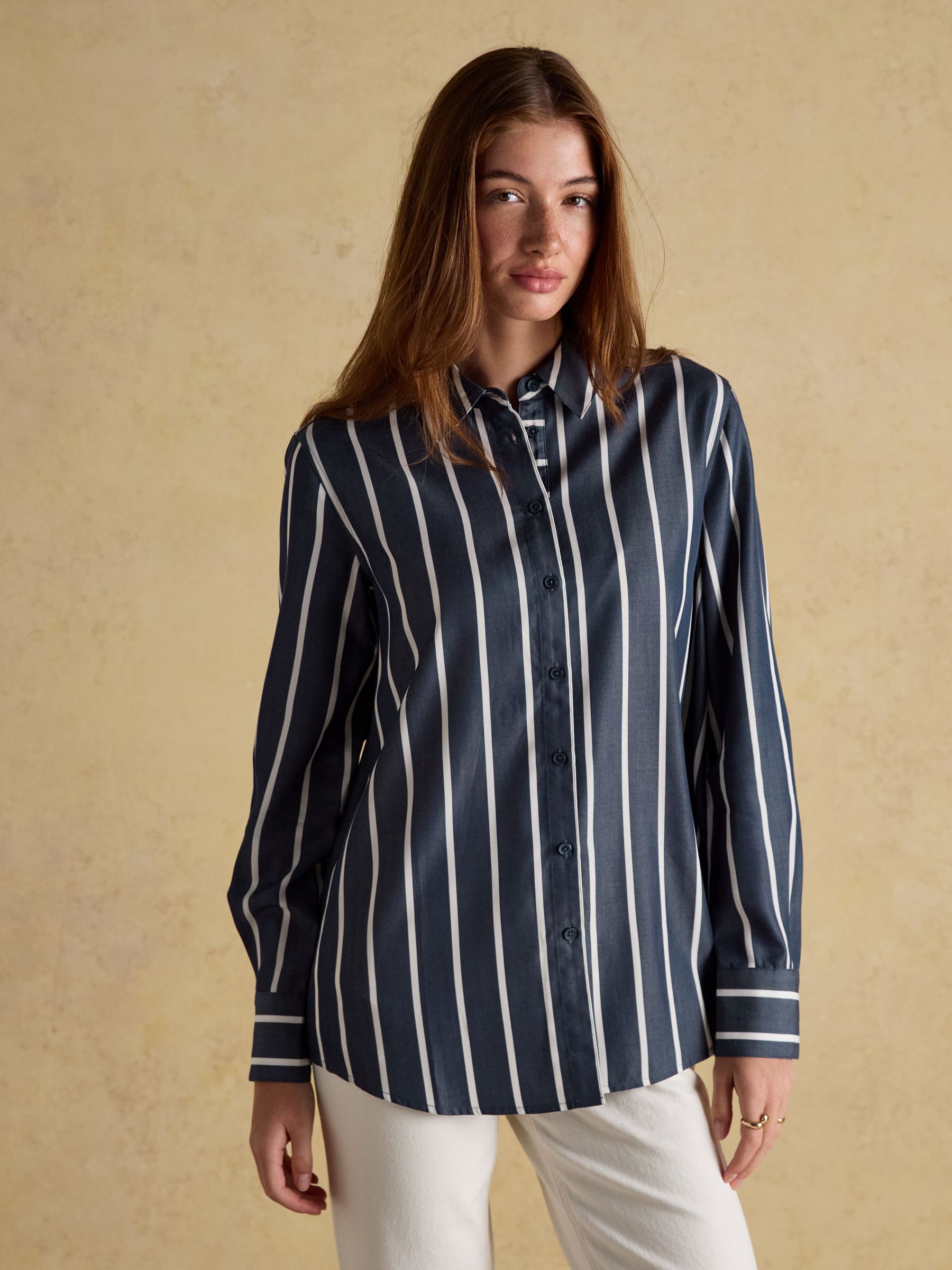 Claudia Navy Cream Stripe Boyfriend Shirt - Image 3 of 10