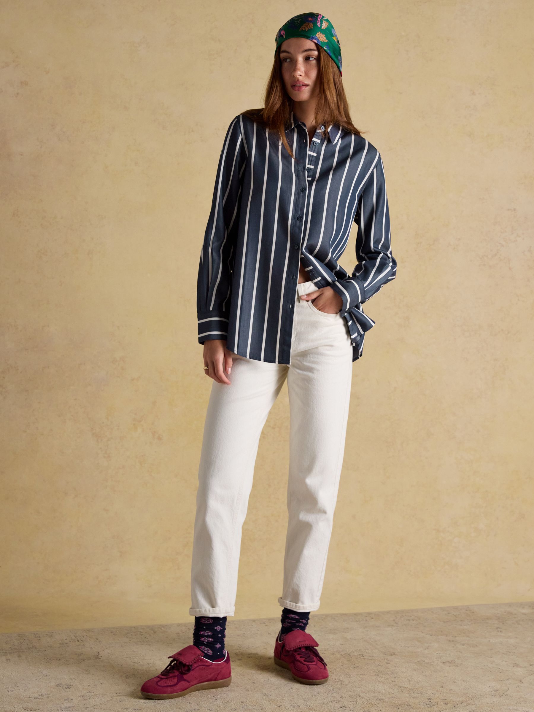 Claudia Navy Cream Stripe Boyfriend Shirt - Image 5 of 10