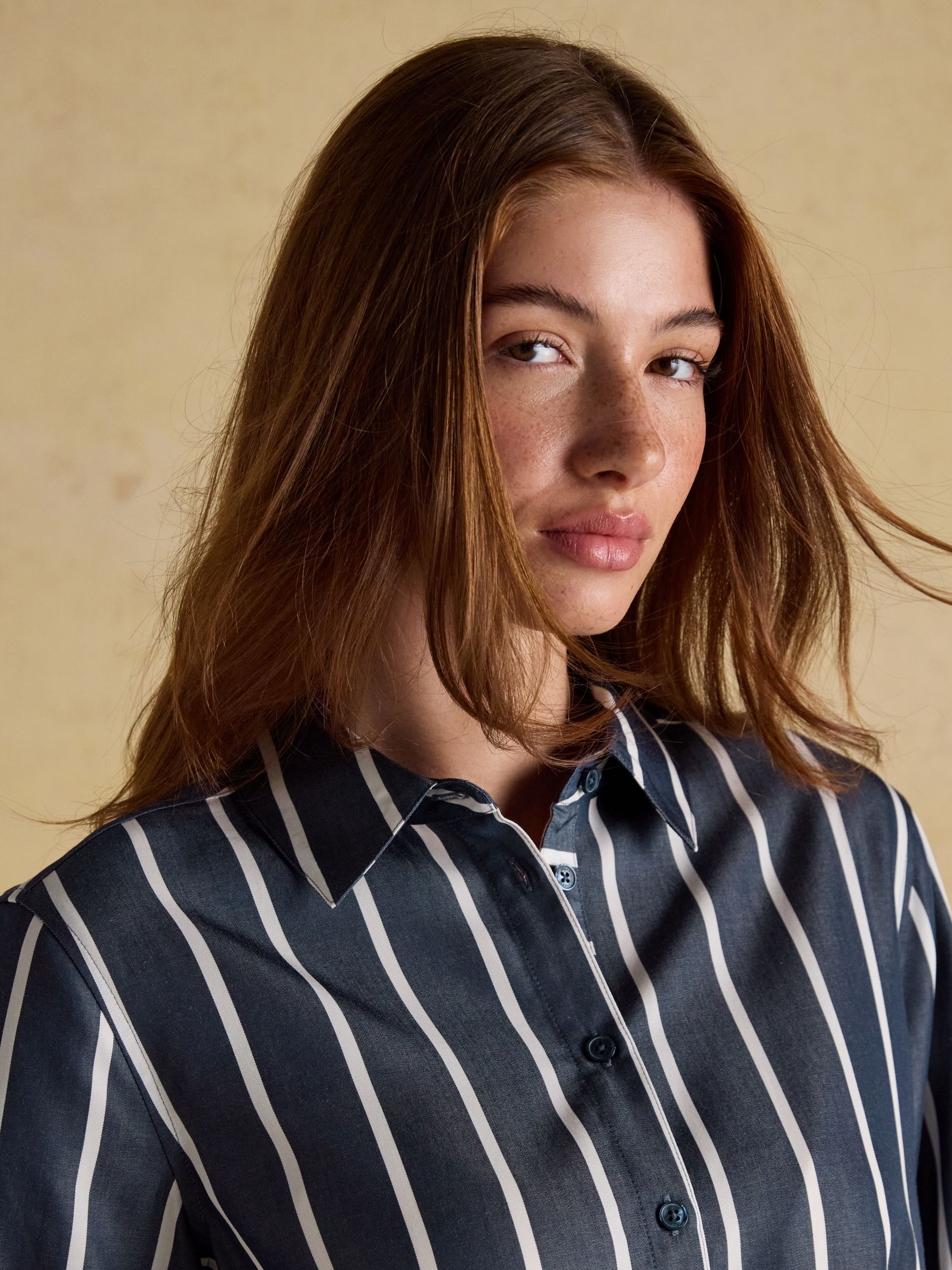 Claudia Navy Cream Stripe Boyfriend Shirt - Image 6 of 10