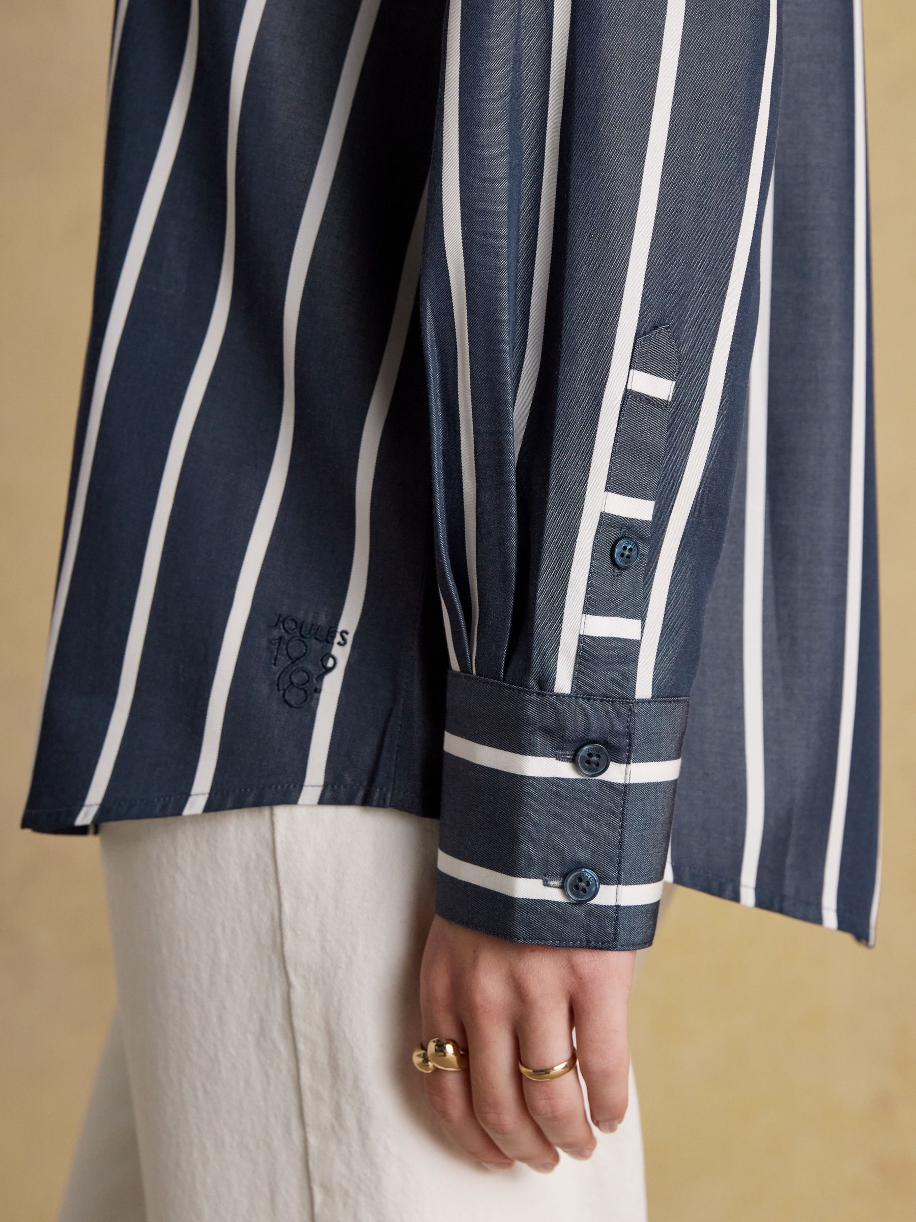 Claudia Navy Cream Stripe Boyfriend Shirt - Image 7 of 10