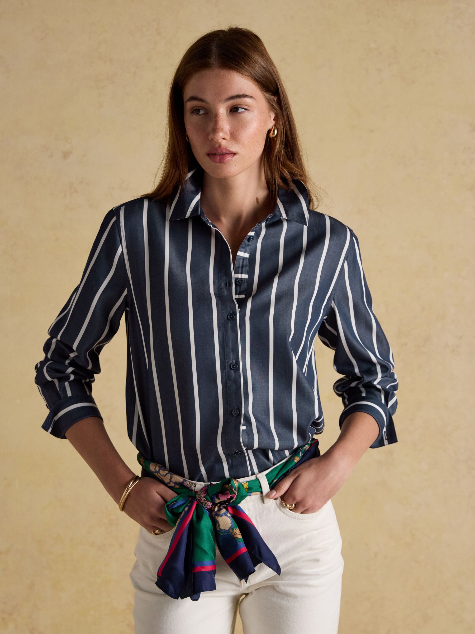 Claudia Navy Cream Stripe Boyfriend Shirt - Image 8 of 10