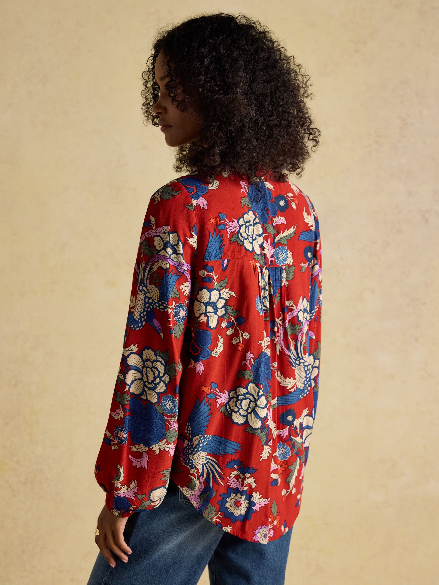 Ava Red Floral Long Sleeve Popover Blouse - Image 2 of 9