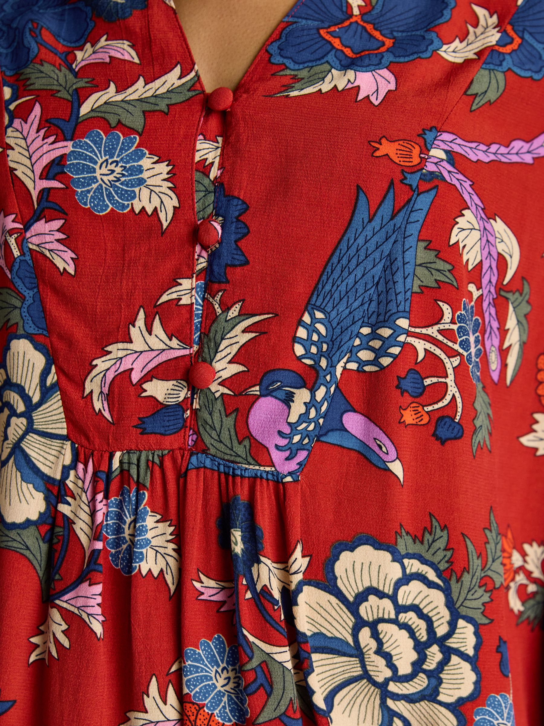 Ava Red Floral Long Sleeve Popover Blouse - Image 8 of 9