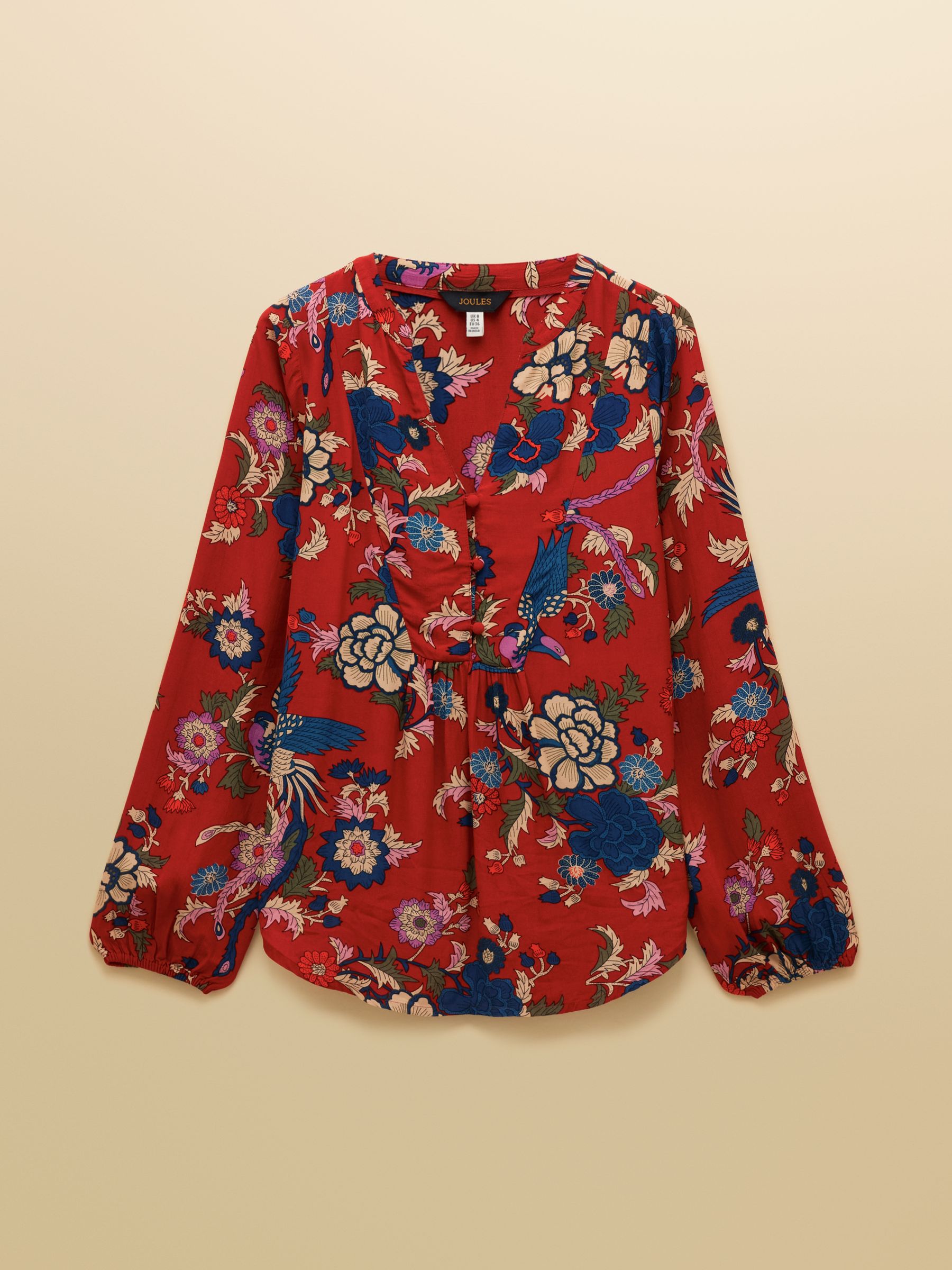 Ava Red Floral Long Sleeve Popover Blouse - Image 9 of 9