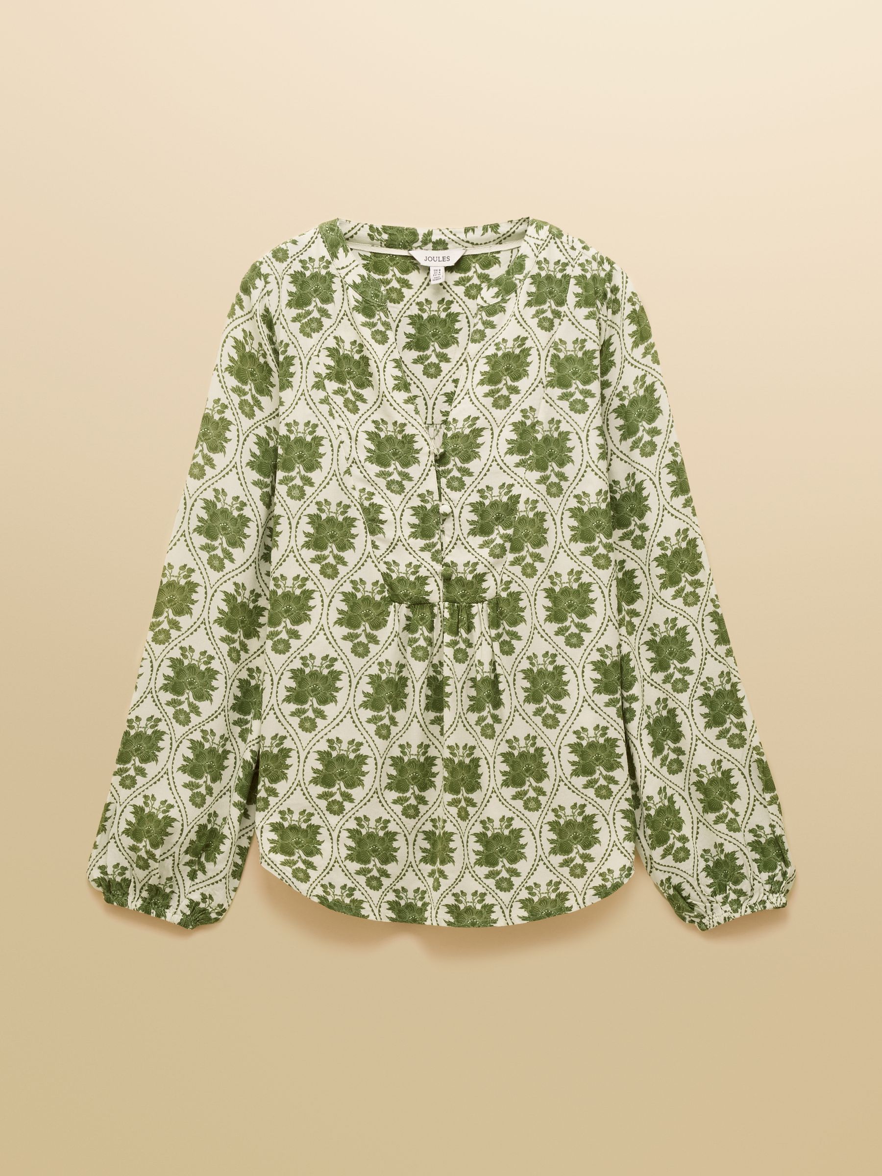 Ava Khaki Green Floral Long Sleeve Popover Blouse - Image 7 of 7