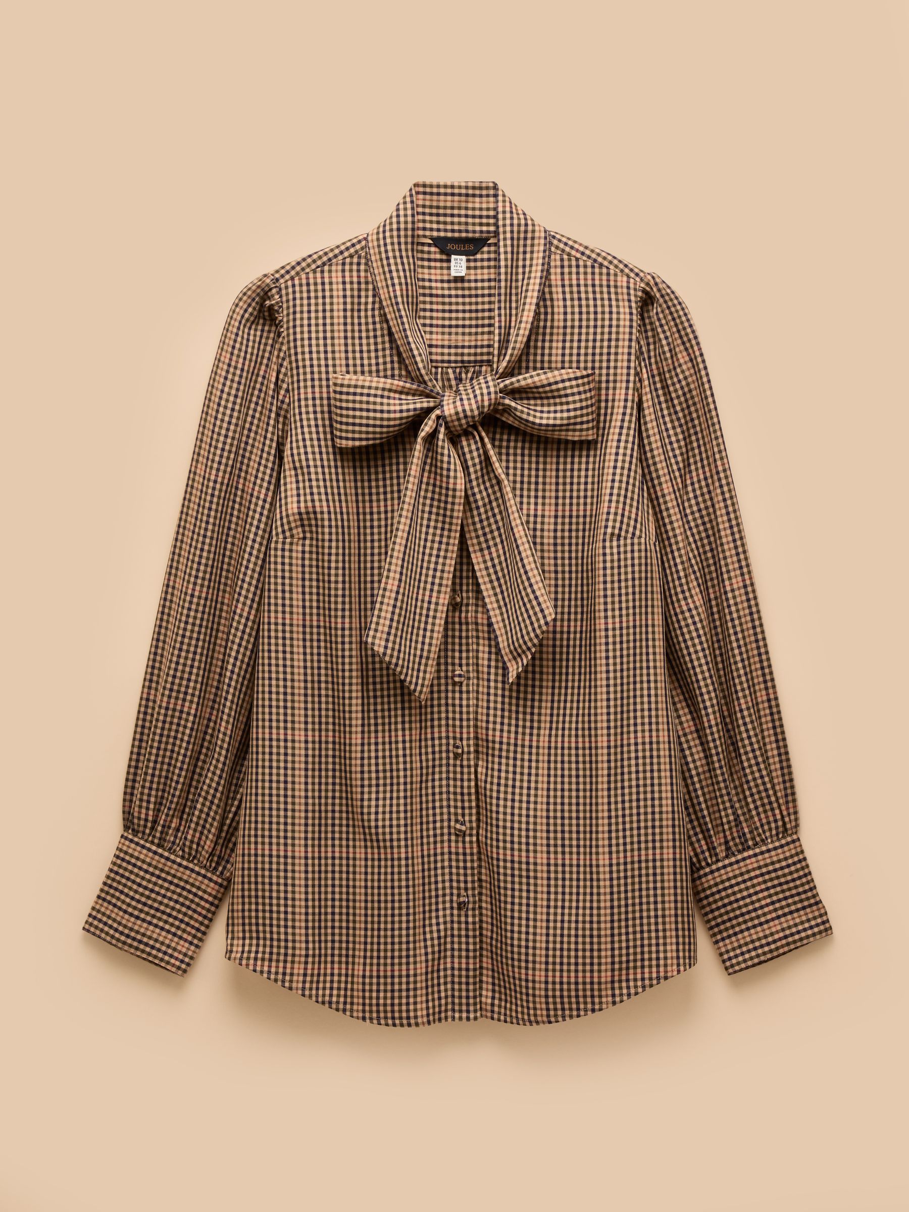 Tabby Brown Check Tie Neck Long Sleeve Blouse with Button Fastening - Image 10 of 10 Tabby Brown Check Tie Neck Long Sleeve Blouse with Button Fastening - Image 10 of 10