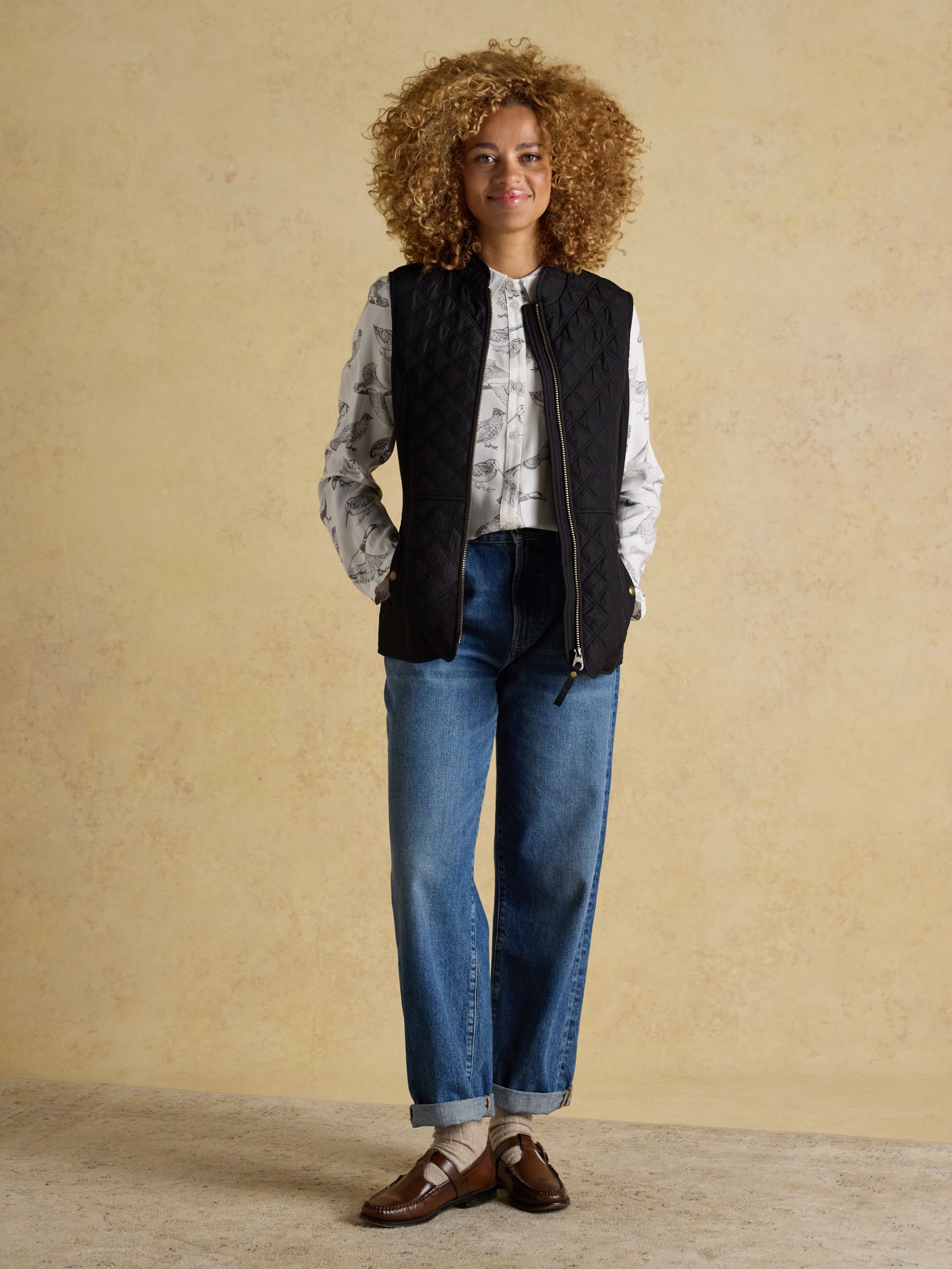 Minx Black Showerproof Diamond Quilted Gilet | Joules