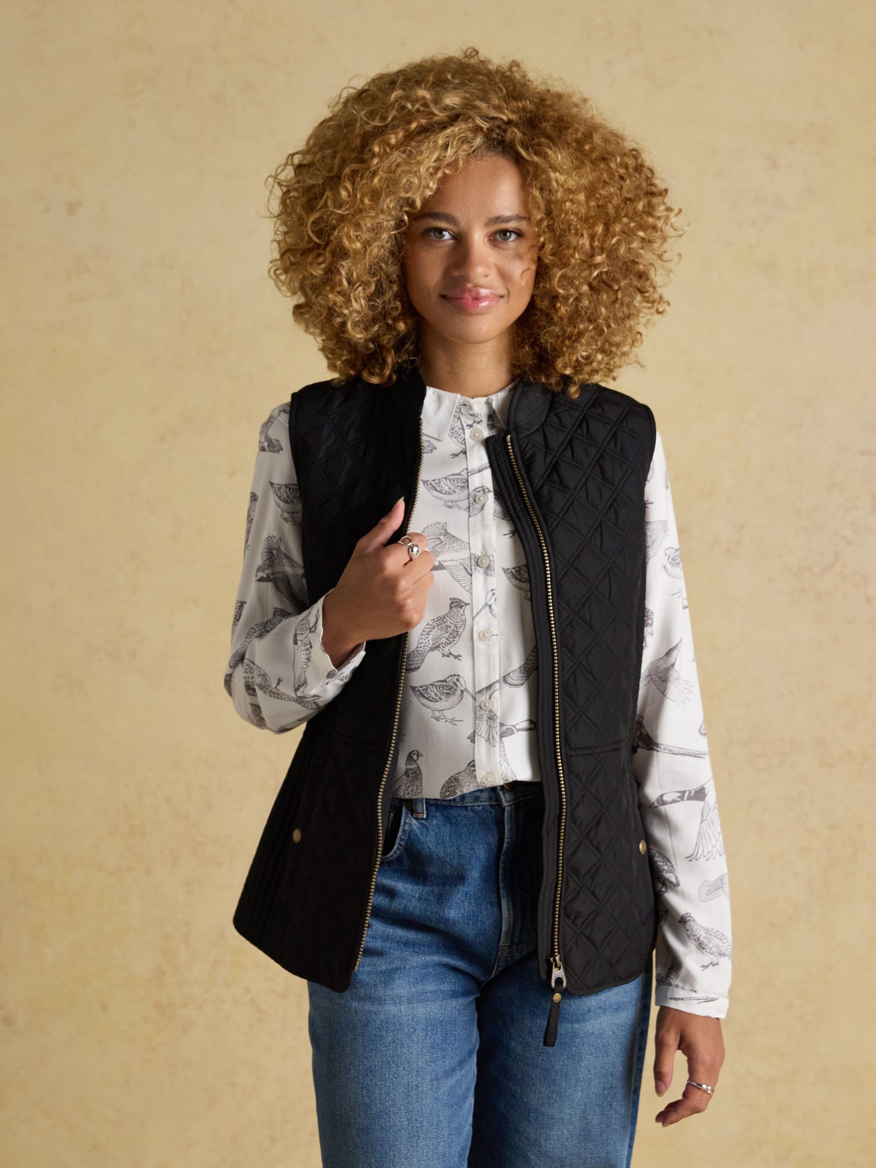 Minx Black Showerproof Diamond Quilted Gilet | Joules