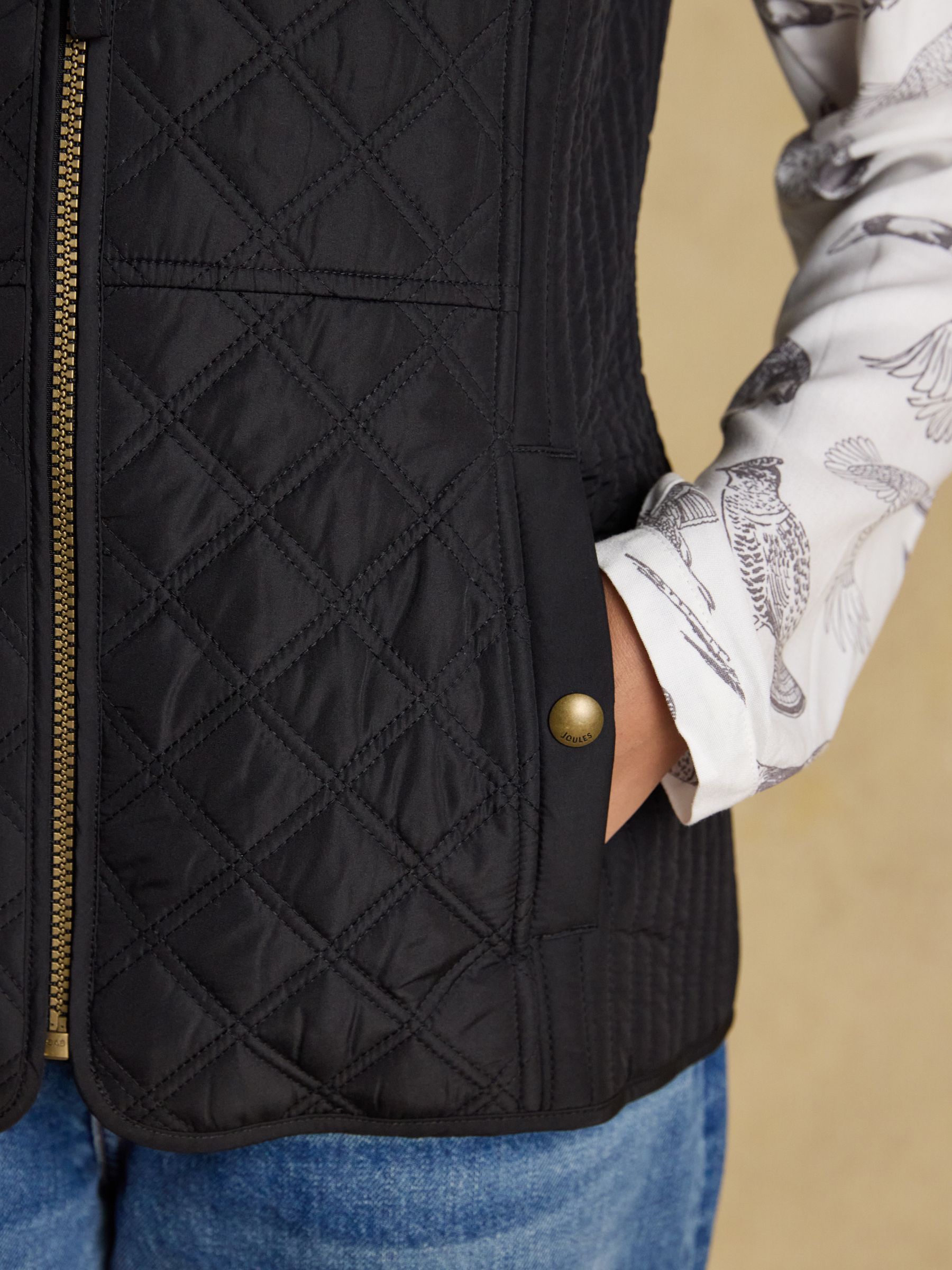 Minx Black Showerproof Diamond Quilted Gilet | Joules