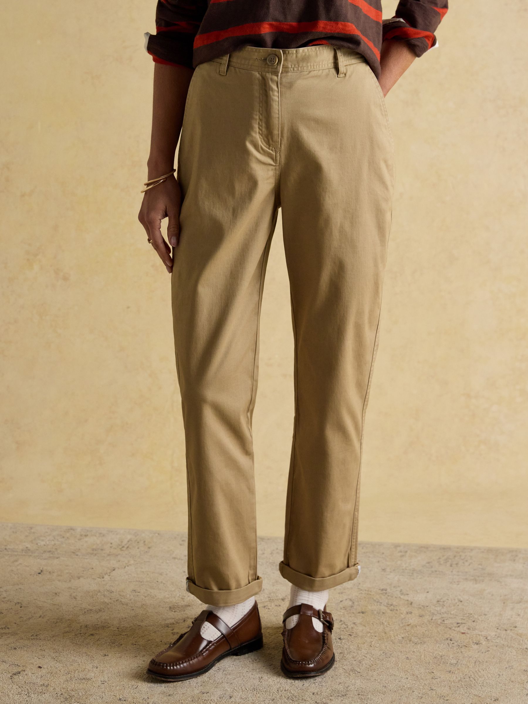 Slim Straight Tan Chino Trousers with Elasticated Waist - Image 1 of 8