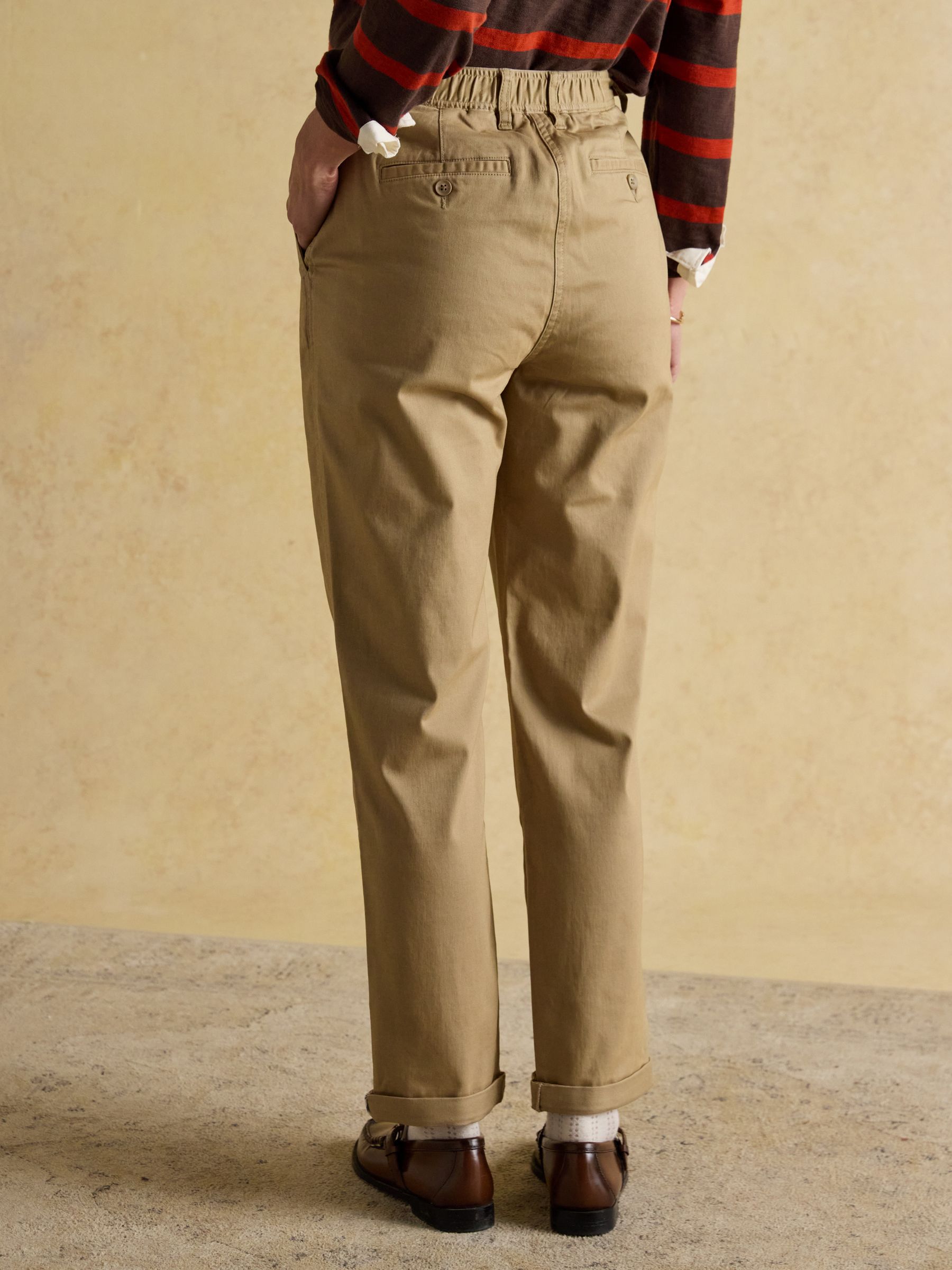 Slim Straight Tan Chino Trousers with Elasticated Waist - Image 2 of 8