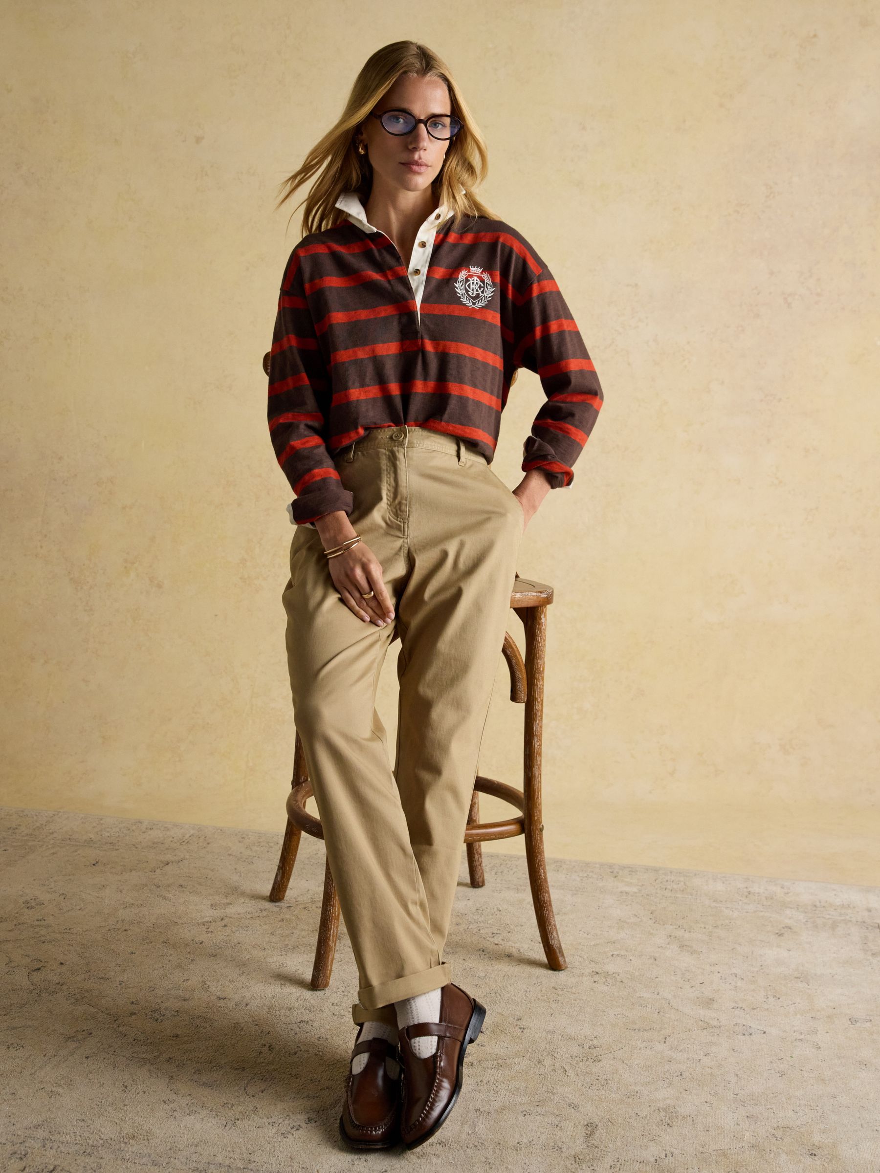 Slim Straight Tan Chino Trousers with Elasticated Waist - Image 3 of 8