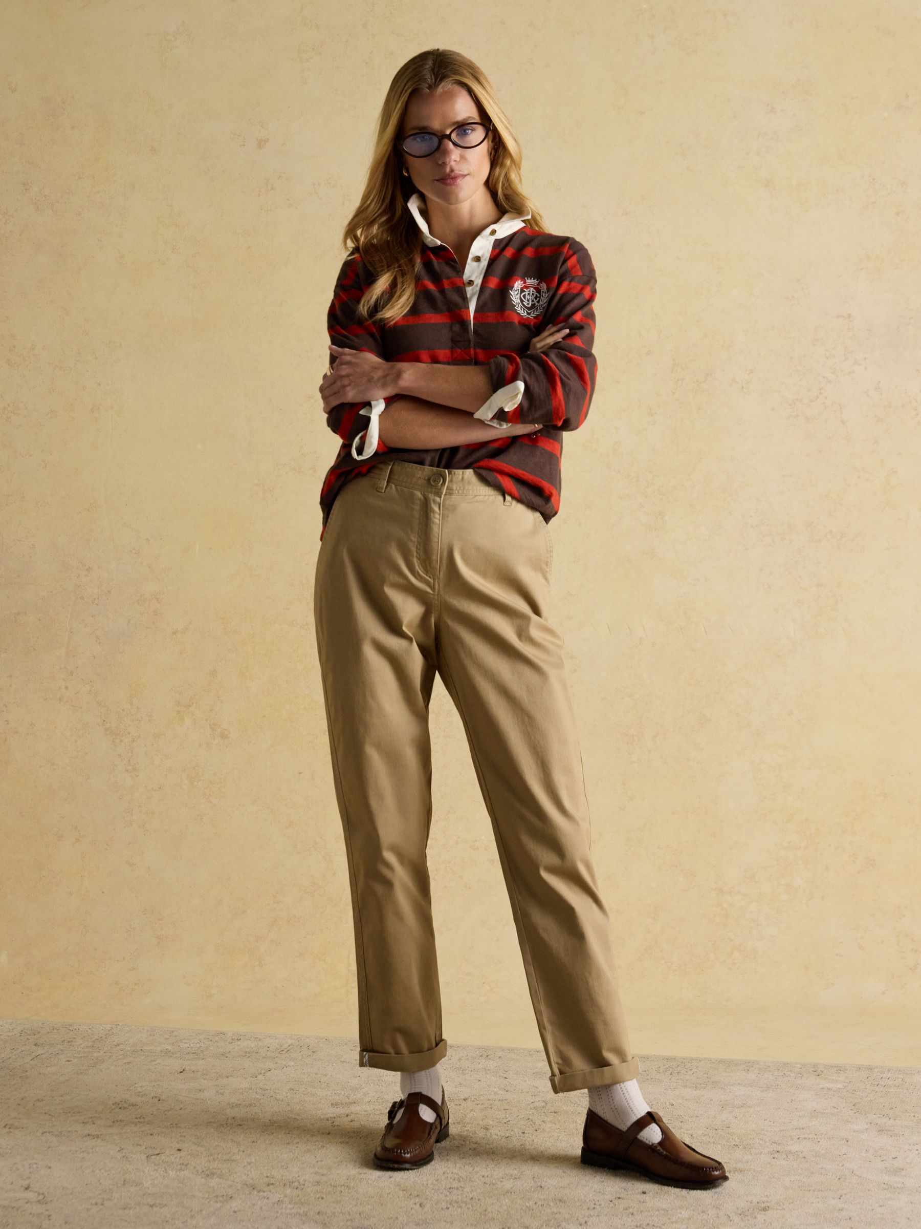 Slim Straight Tan Chino Trousers with Elasticated Waist - Image 4 of 8