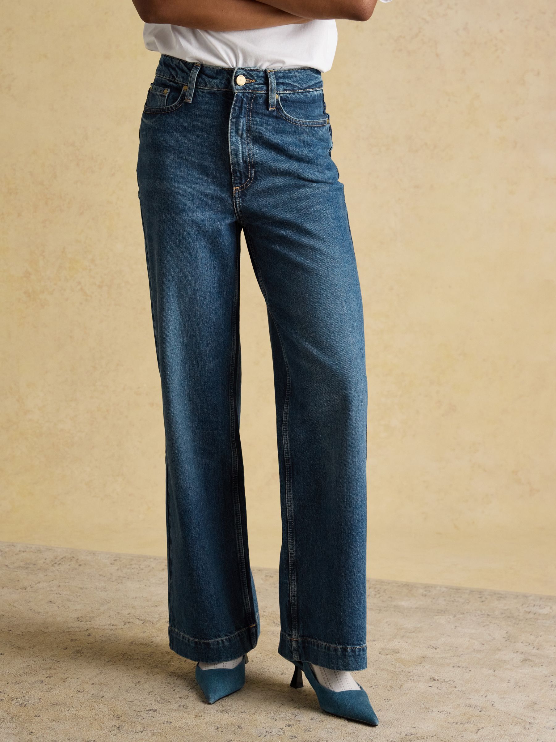 Blue High Rise Wide Leg Jeans - Image 4 of 7