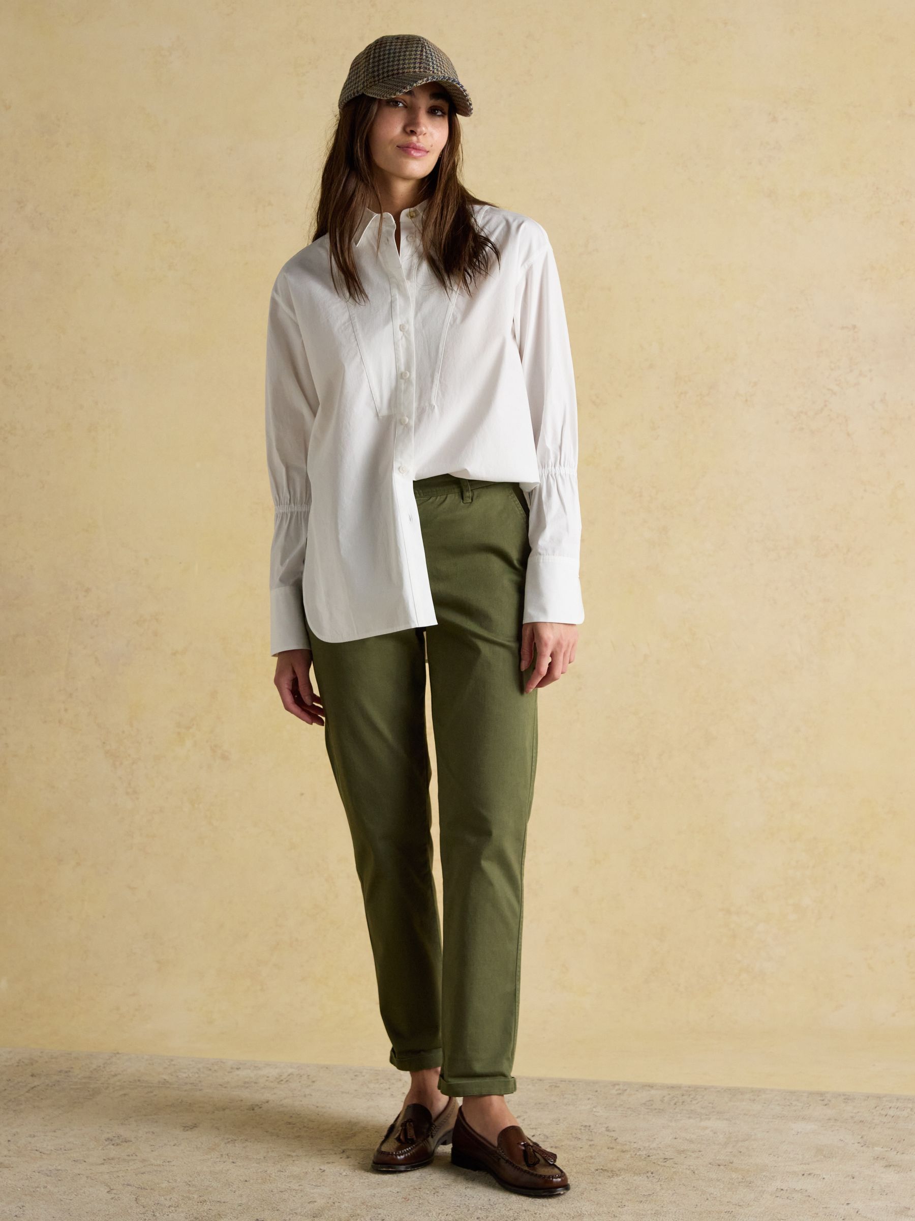 Slim Straight Khaki Green Chino Trousers with Elasticated Waist - Image 4 of 8
