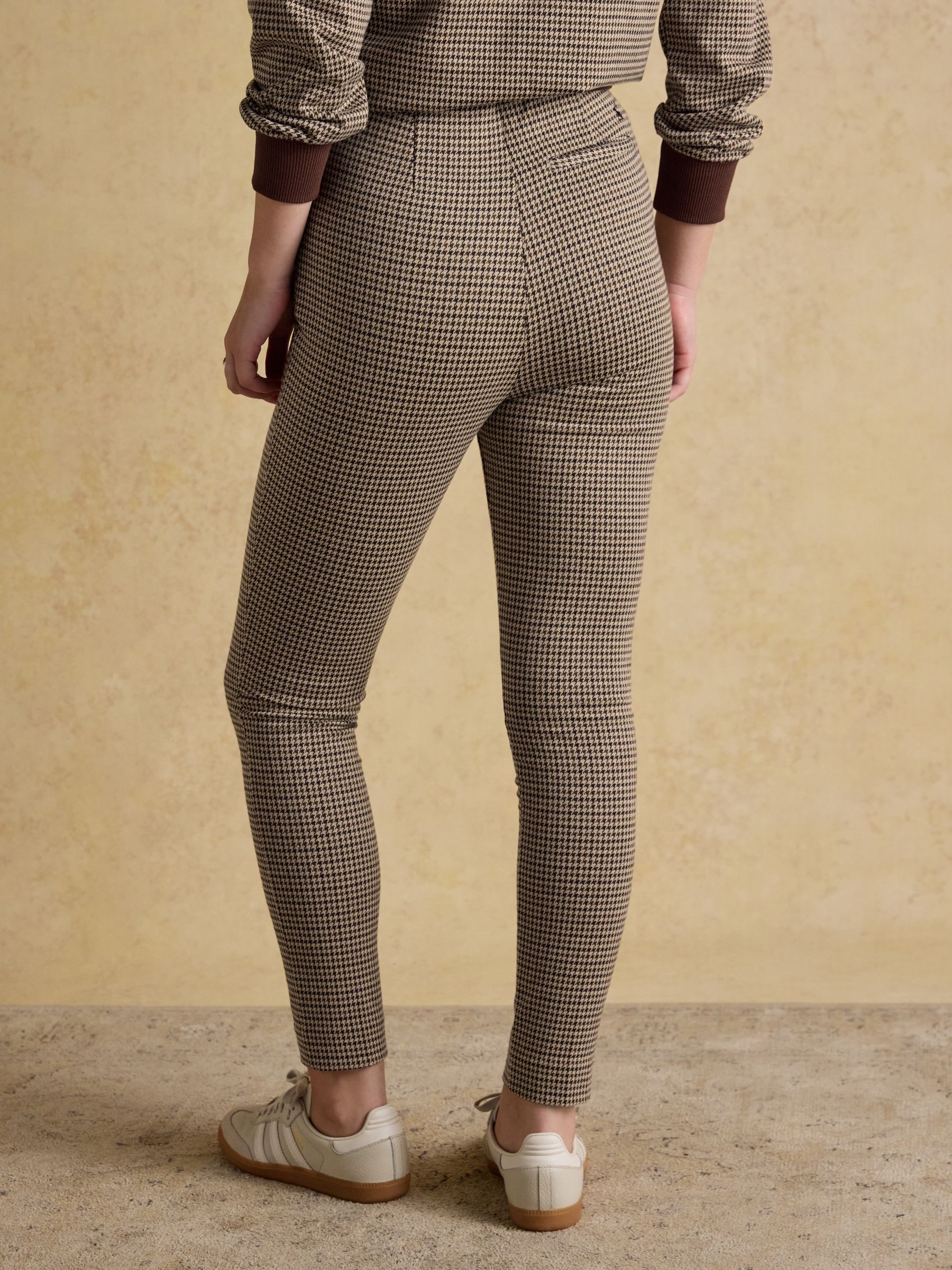 Mia Brown Checked Skinny Elasticated Trousers with Zip Fly - Image 6 of 10