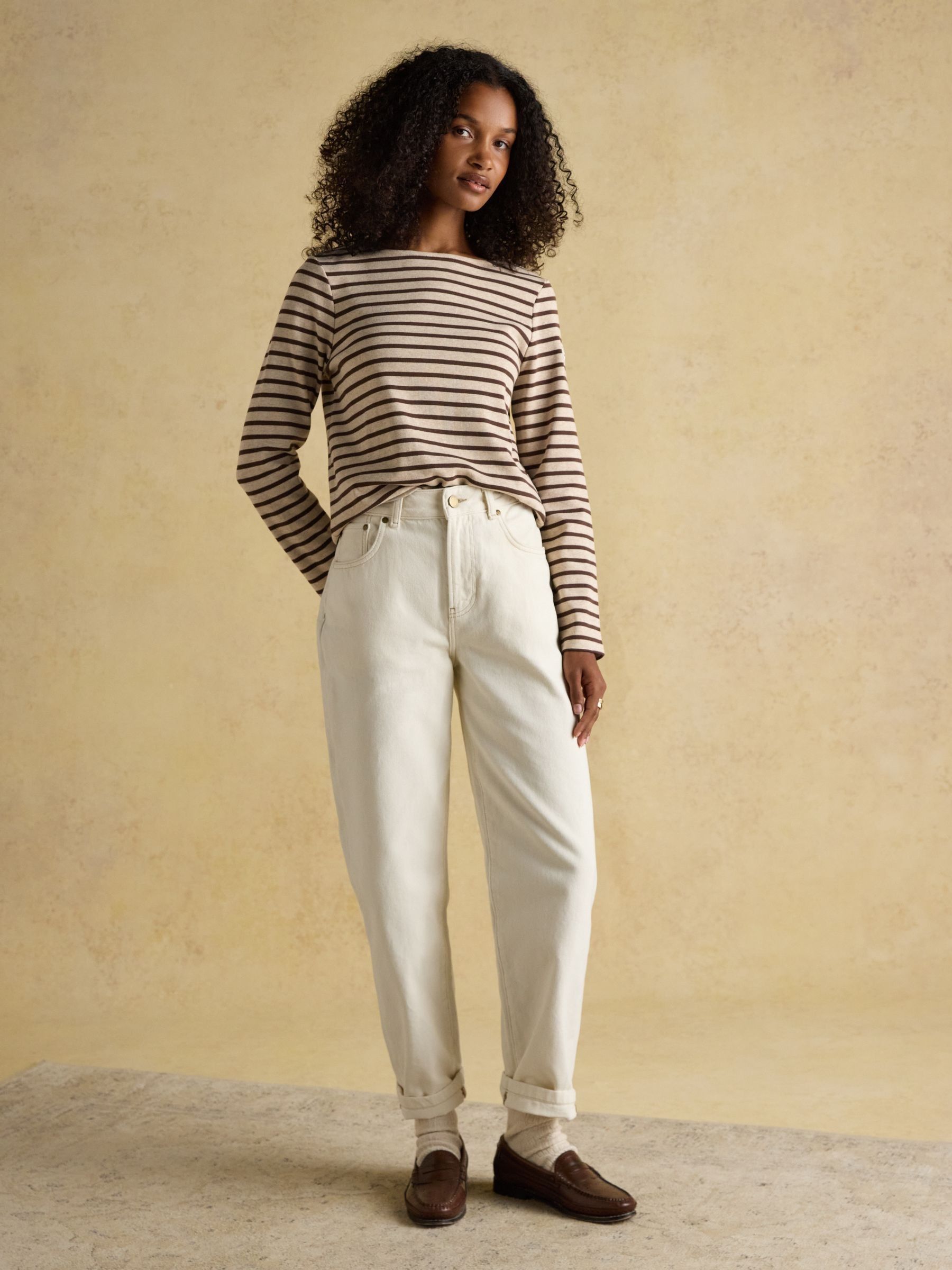 Harbour Neutral Boat Neck Long Sleeve Breton Stripe Top - Image 4 of 8