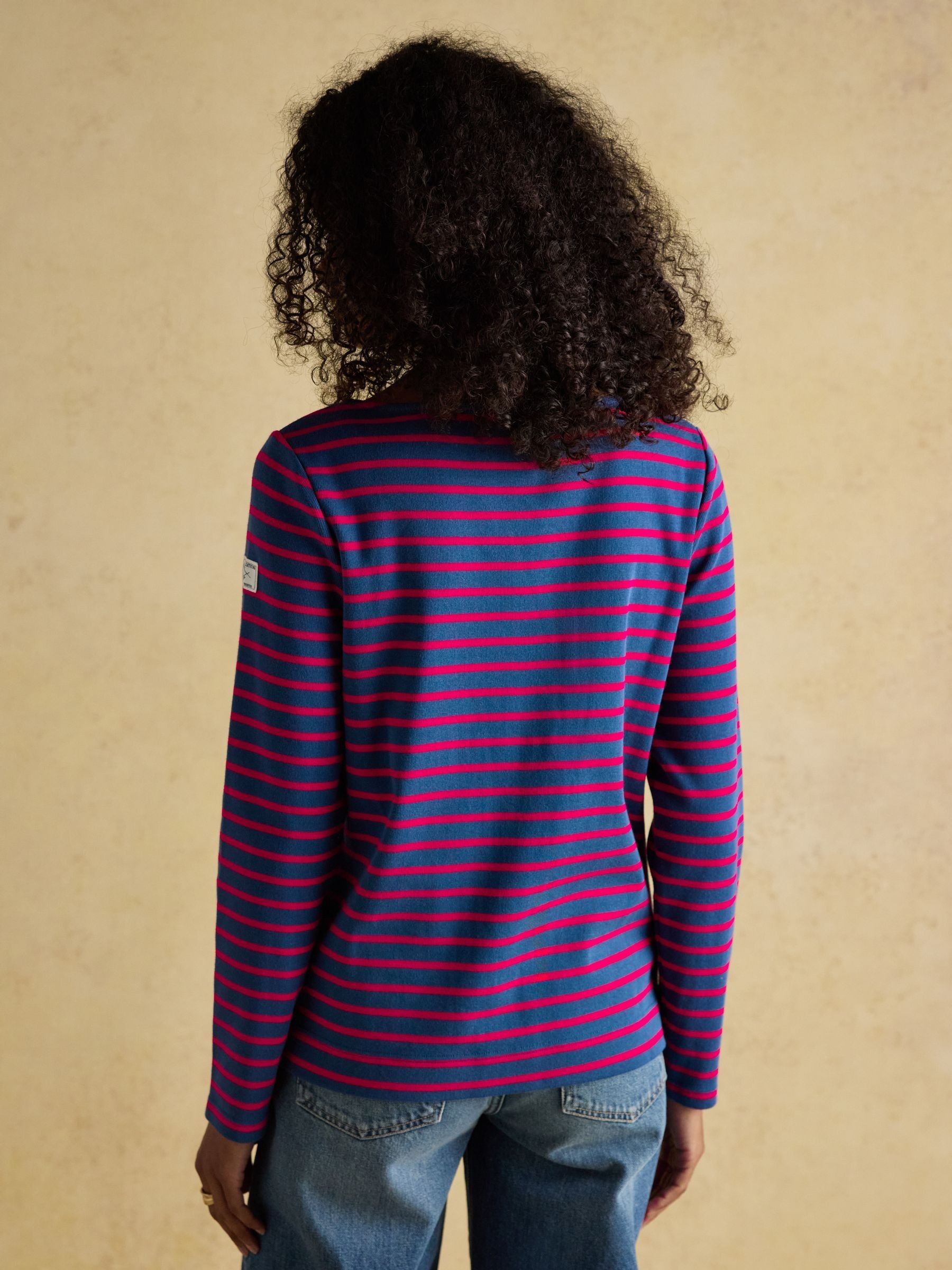 Harbour Red/Blue Boat Neck Long Sleeve Breton Stripe Top - Image 2 of 7