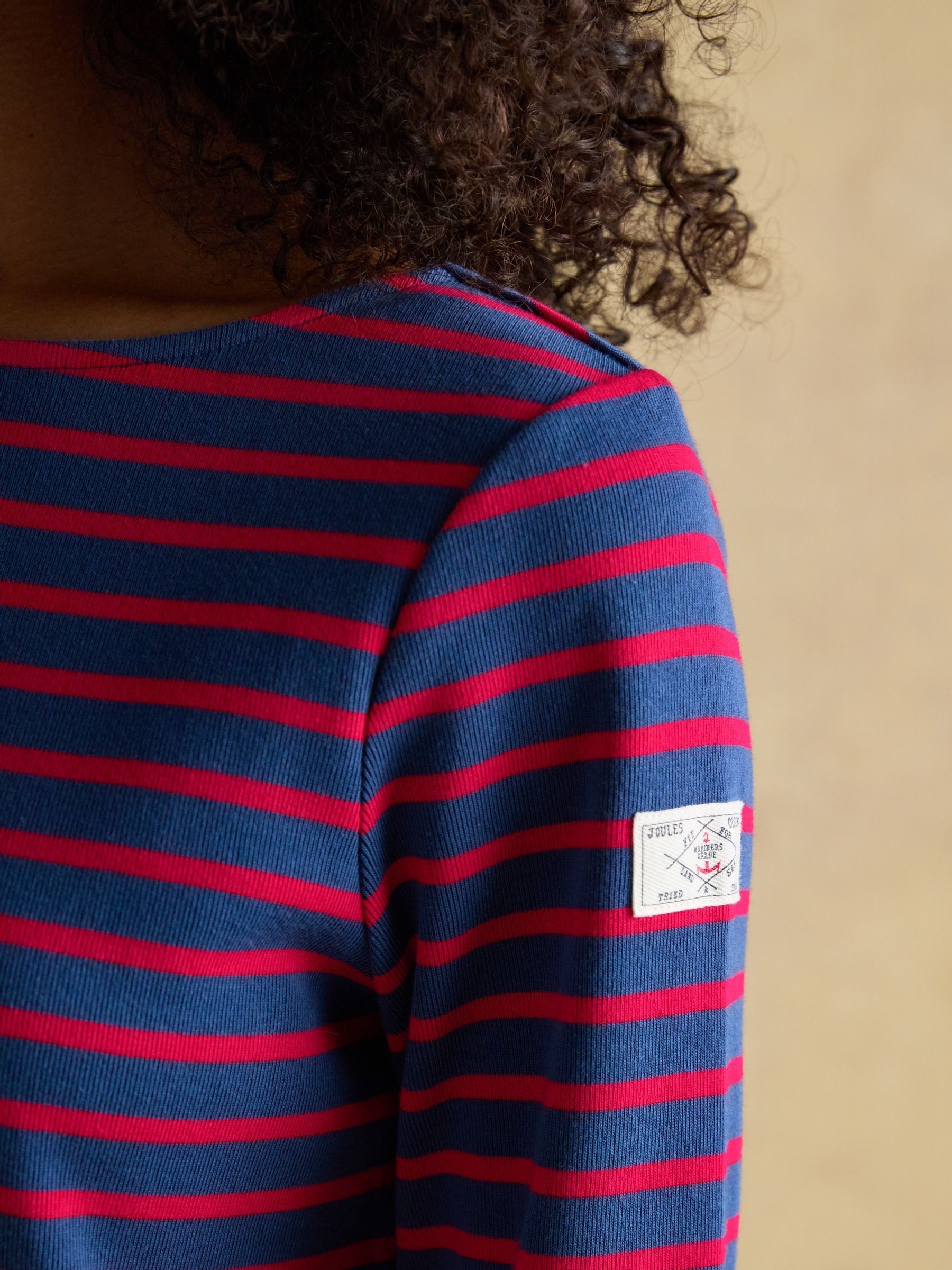 Harbour Red/Blue Boat Neck Long Sleeve Breton Stripe Top - Image 4 of 7