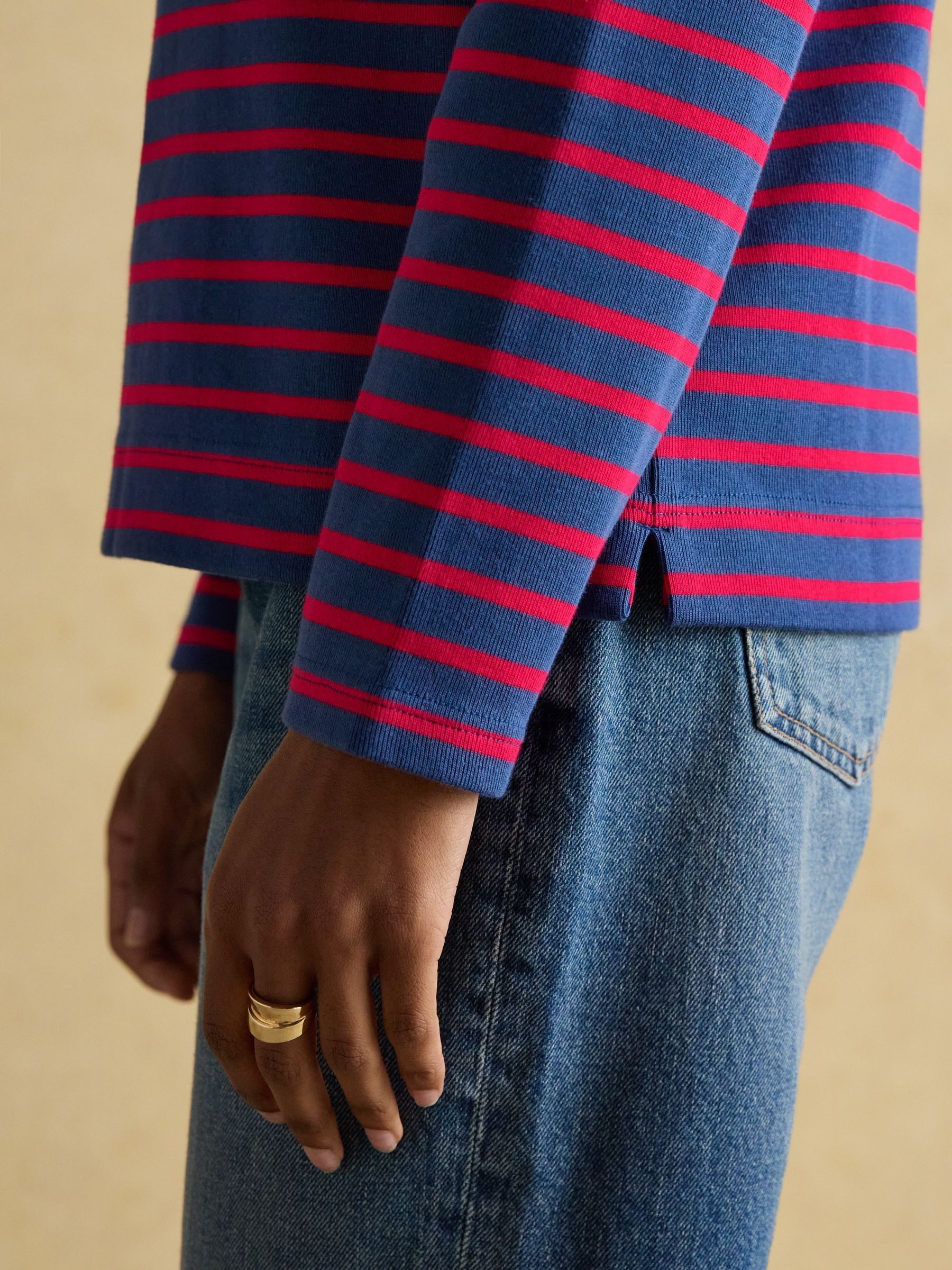 Harbour Red/Blue Boat Neck Long Sleeve Breton Stripe Top - Image 6 of 7