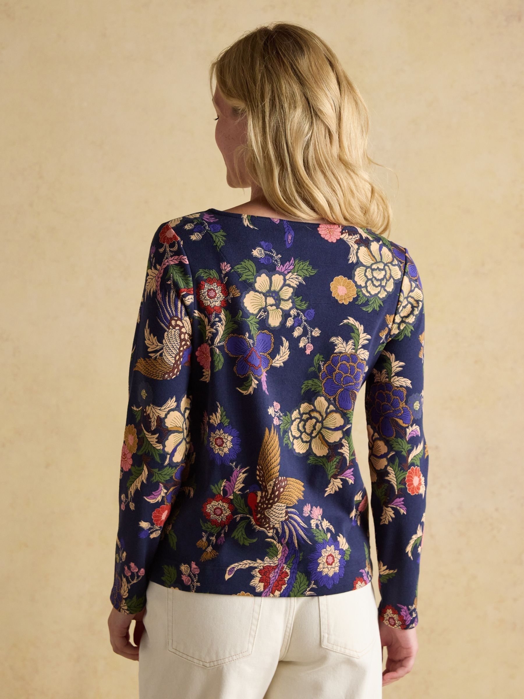 Harbour Navy Bird Floral Boat Neck Printed Top - Image 2 of 8