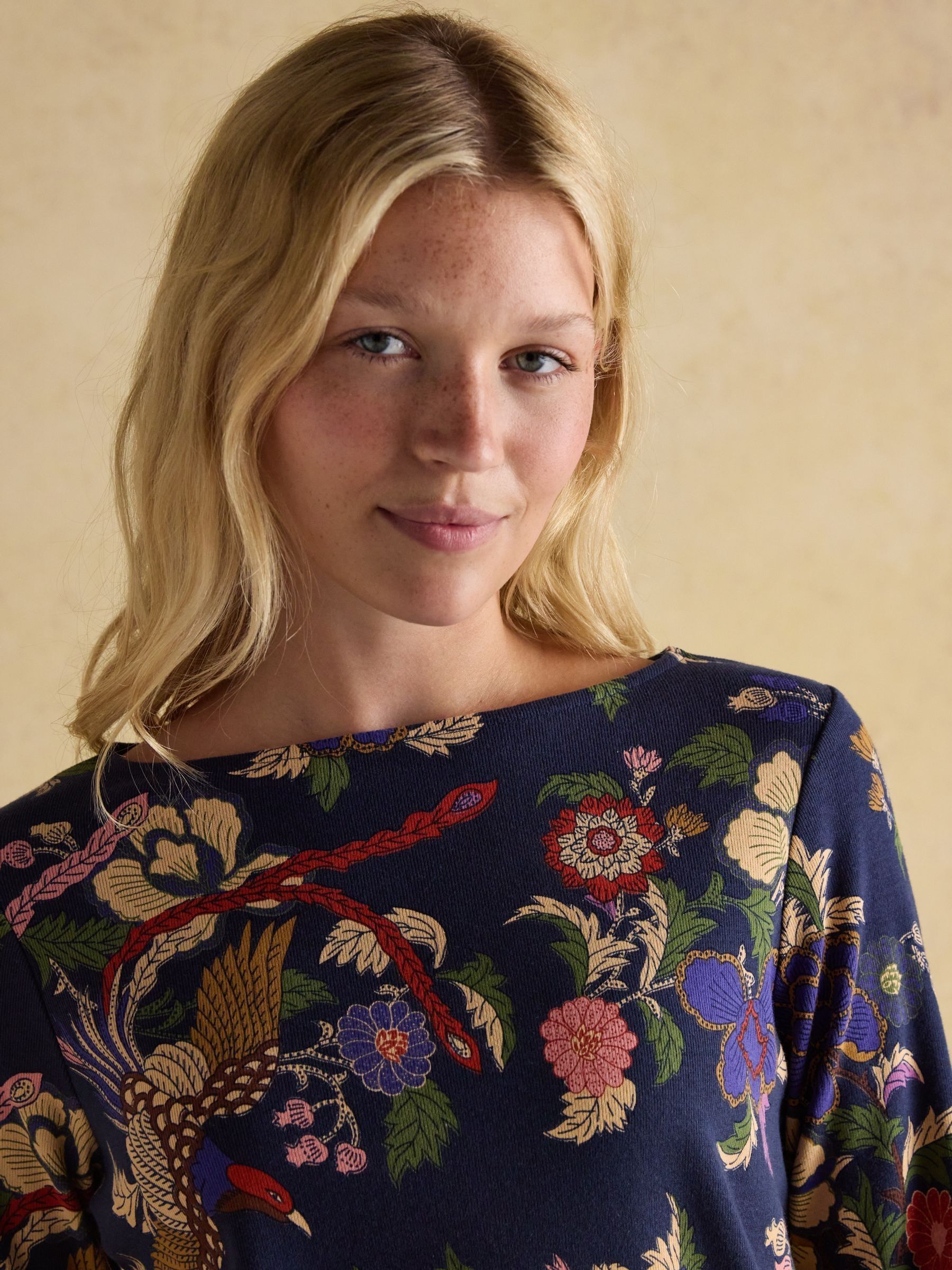Harbour Navy Bird Floral Boat Neck Printed Top - Image 3 of 8