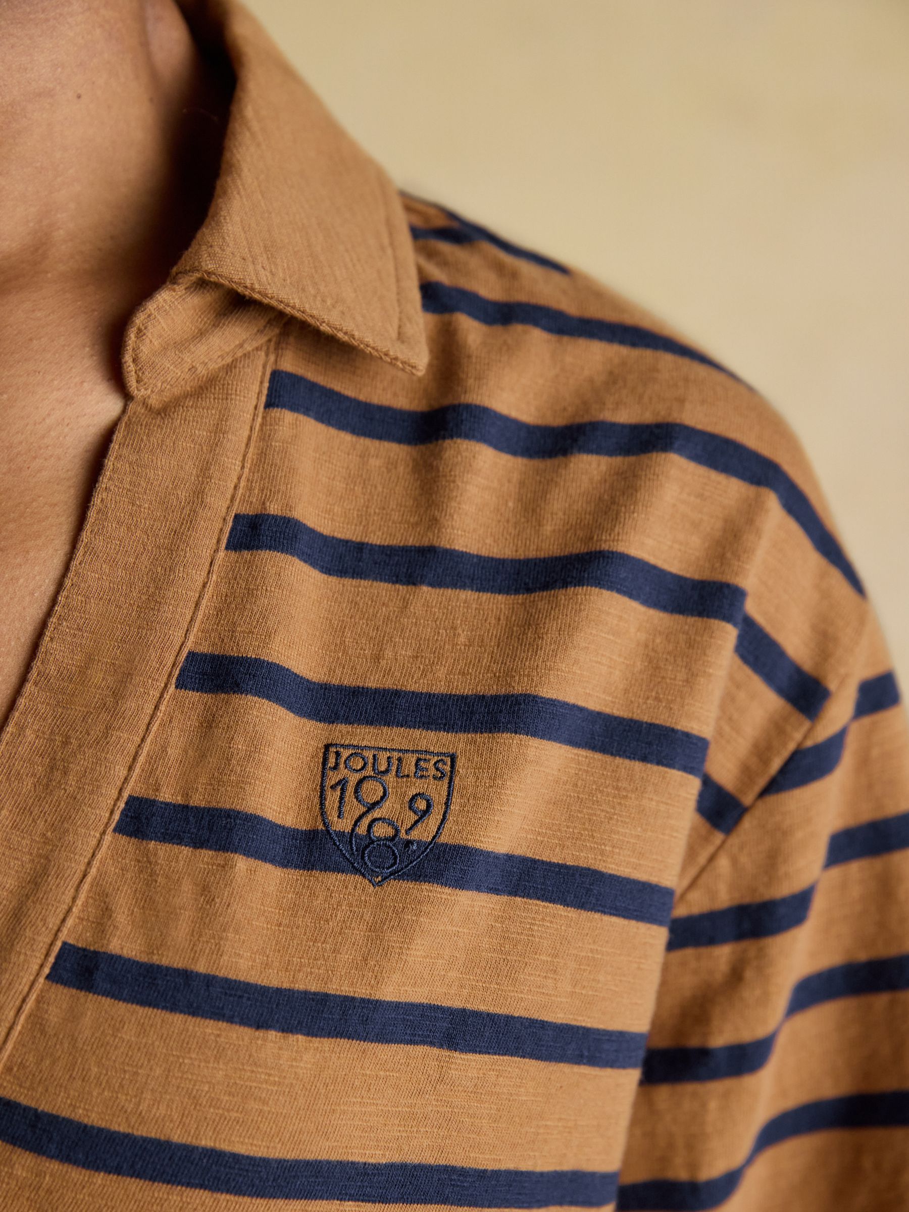 Tallie Brown & Navy Combed Cotton Slub Collared Top - Image 8 of 10