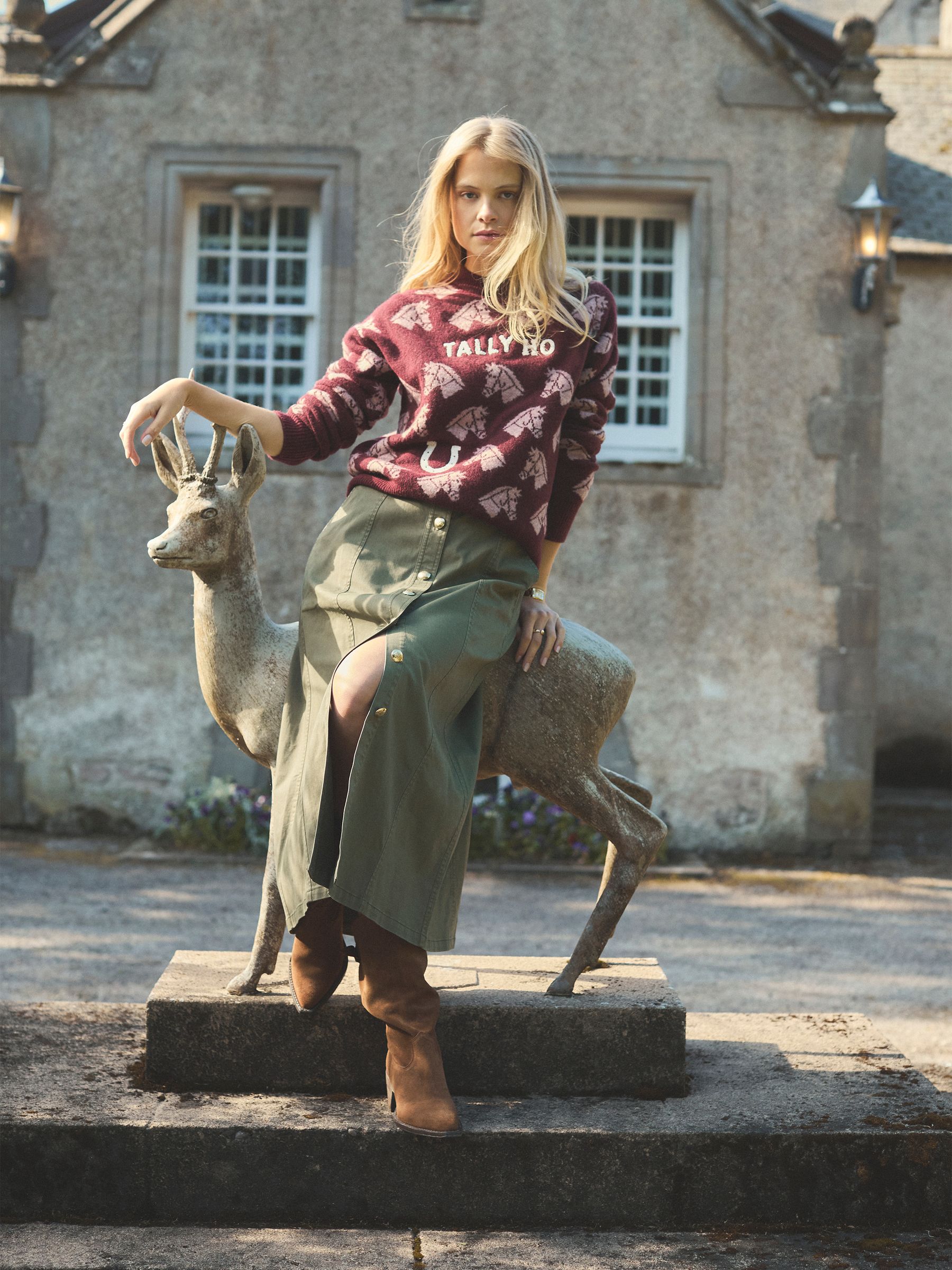 Twyla Khaki Green Midi Chino Skirt - Image 2 of 9