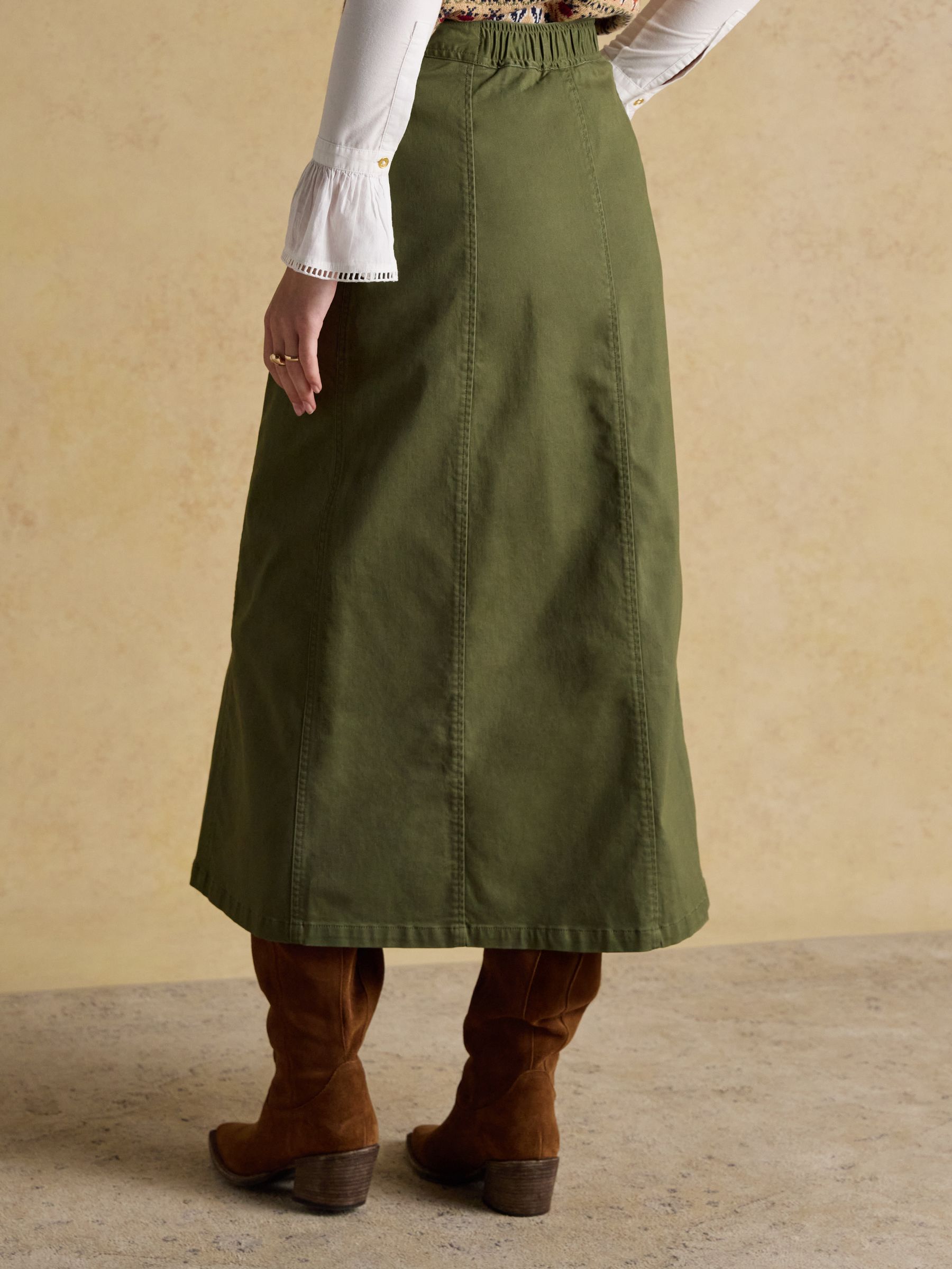 Twyla Khaki Green Midi Chino Skirt - Image 4 of 9