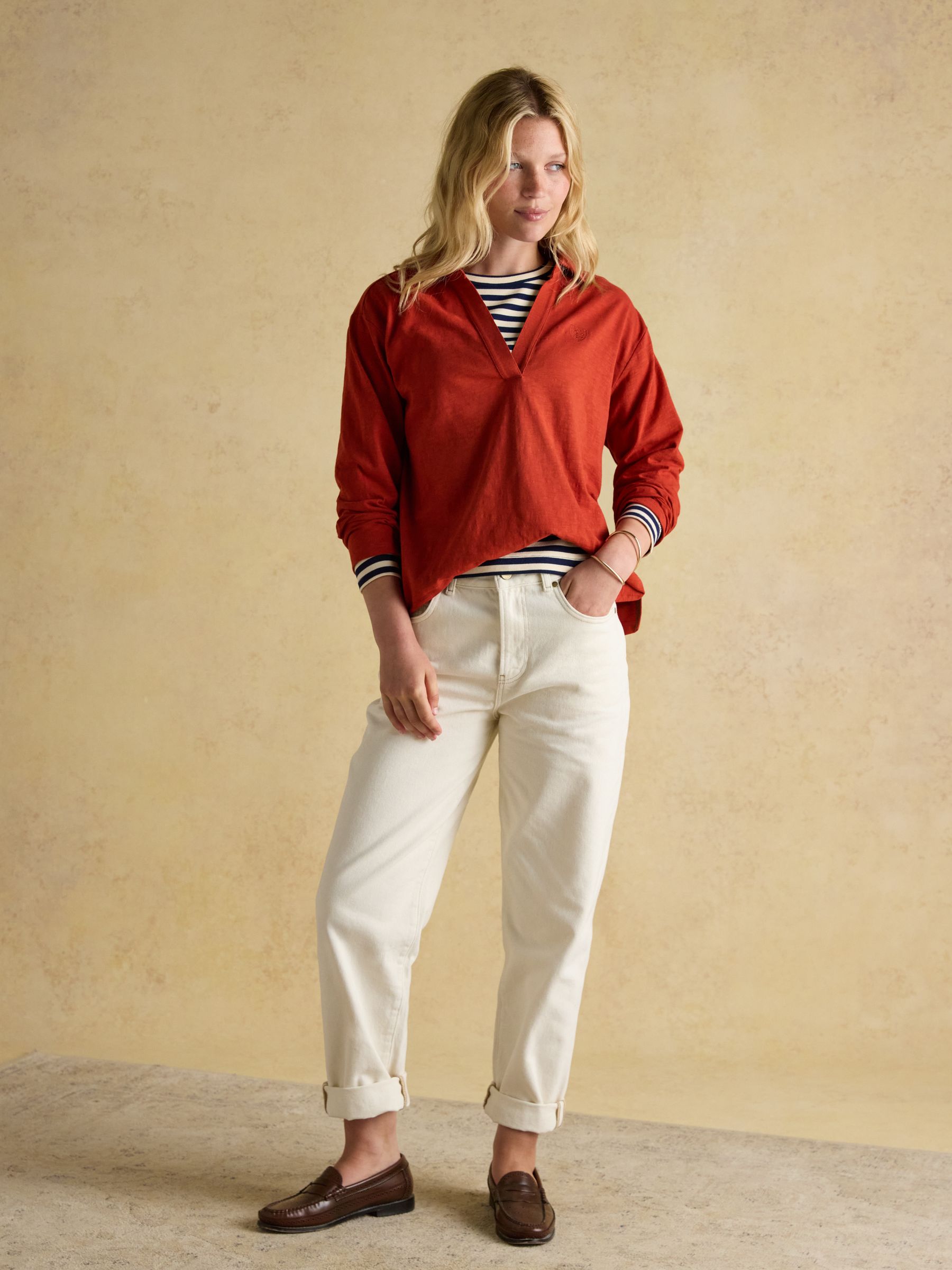 Tallie Burnt Orange Combed Cotton Slub Collared Top - Image 3 of 7