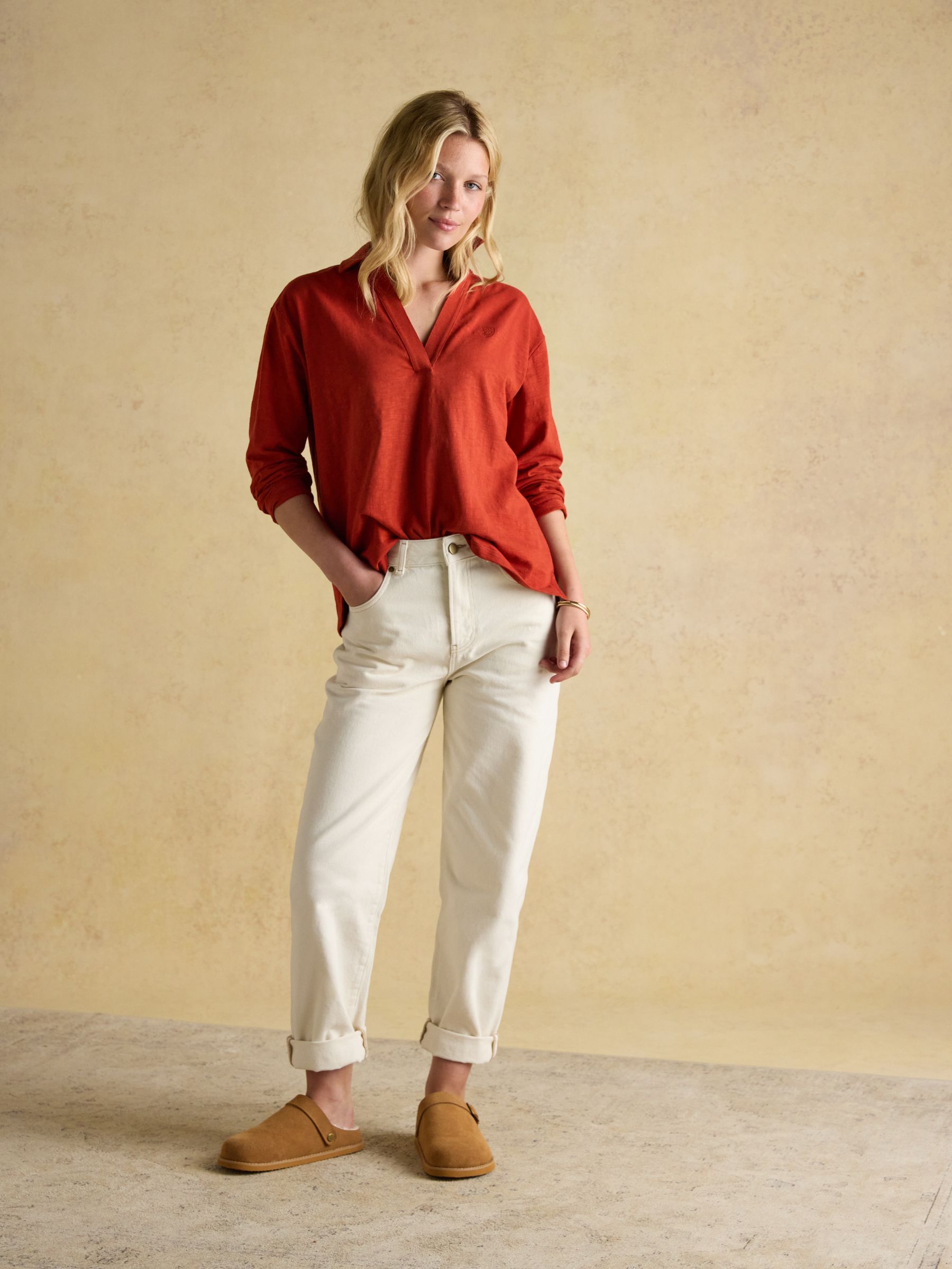 Tallie Burnt Orange Combed Cotton Slub Collared Top - Image 6 of 7