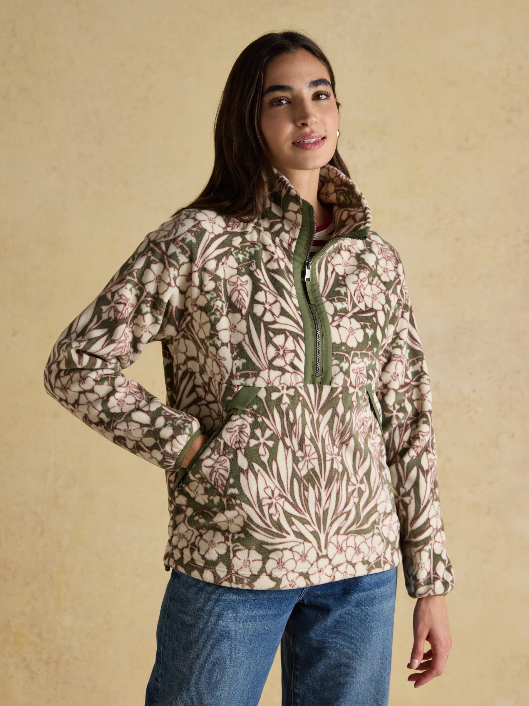 Olivia Green Floral Quarter Zip Fleece | Joules