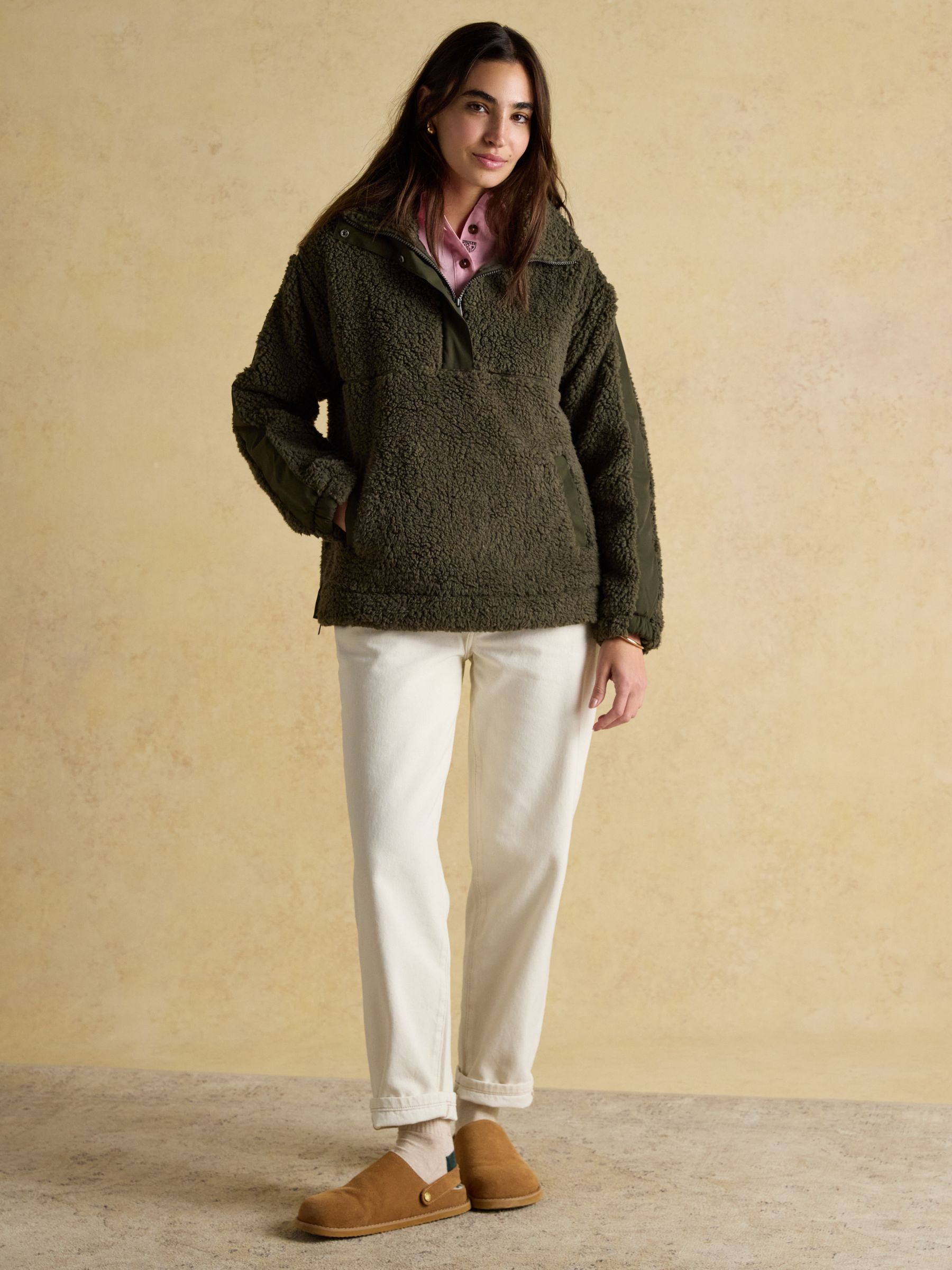 Tilly Khaki Green Quarter Zip Borg Fleece - Image 3 of 9