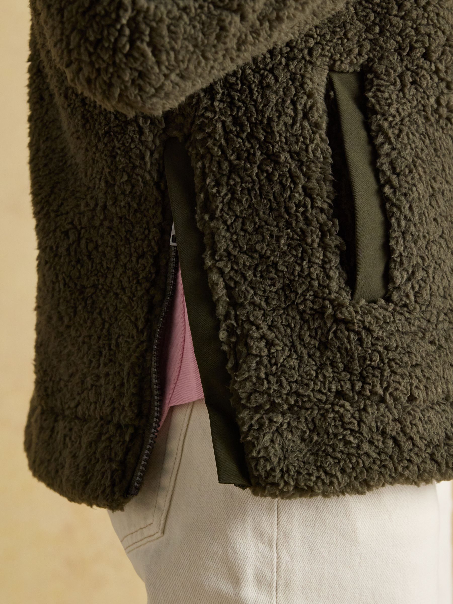 Tilly Khaki Green Quarter Zip Borg Fleece - Image 6 of 9