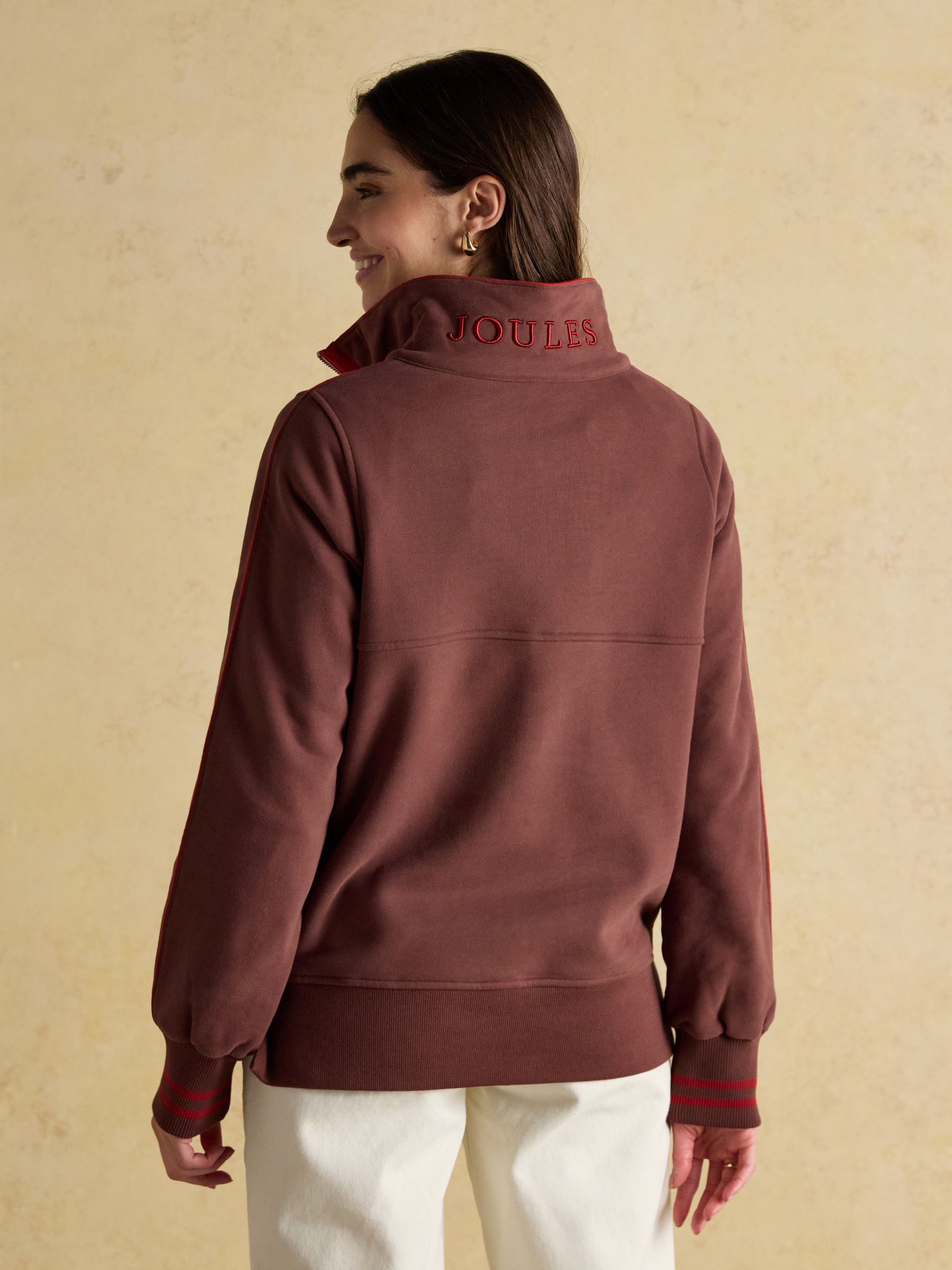Bronte Brown Funnel Neck Quarter Zip Cotton Sweatshirt - Image 2 of 8