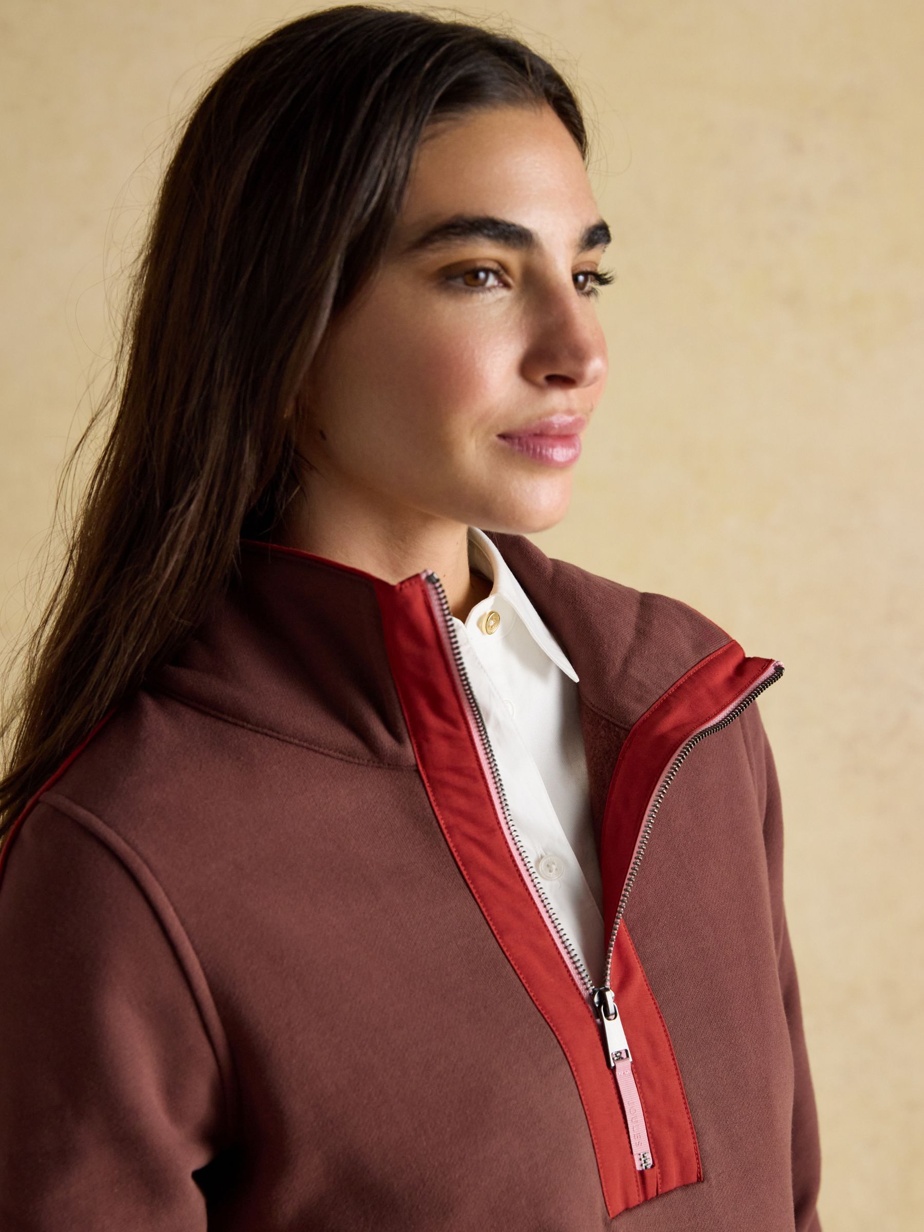 Bronte Brown Funnel Neck Quarter Zip Cotton Sweatshirt - Image 3 of 8