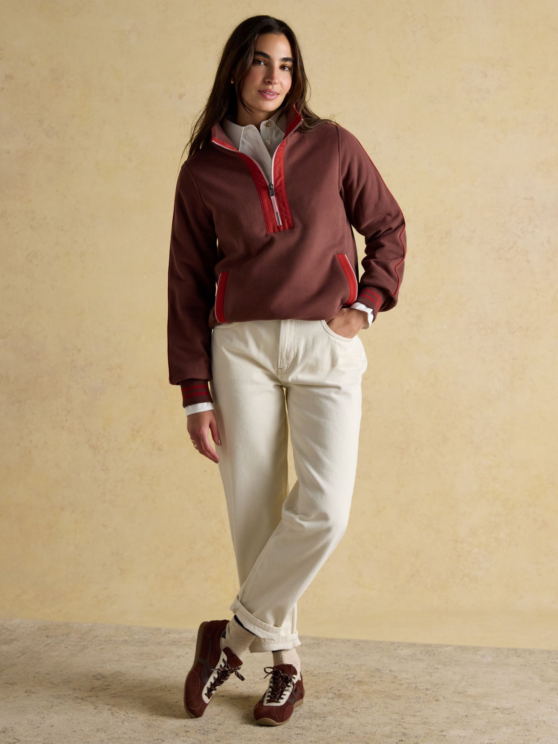Bronte Brown Funnel Neck Quarter Zip Cotton Sweatshirt - Image 4 of 8