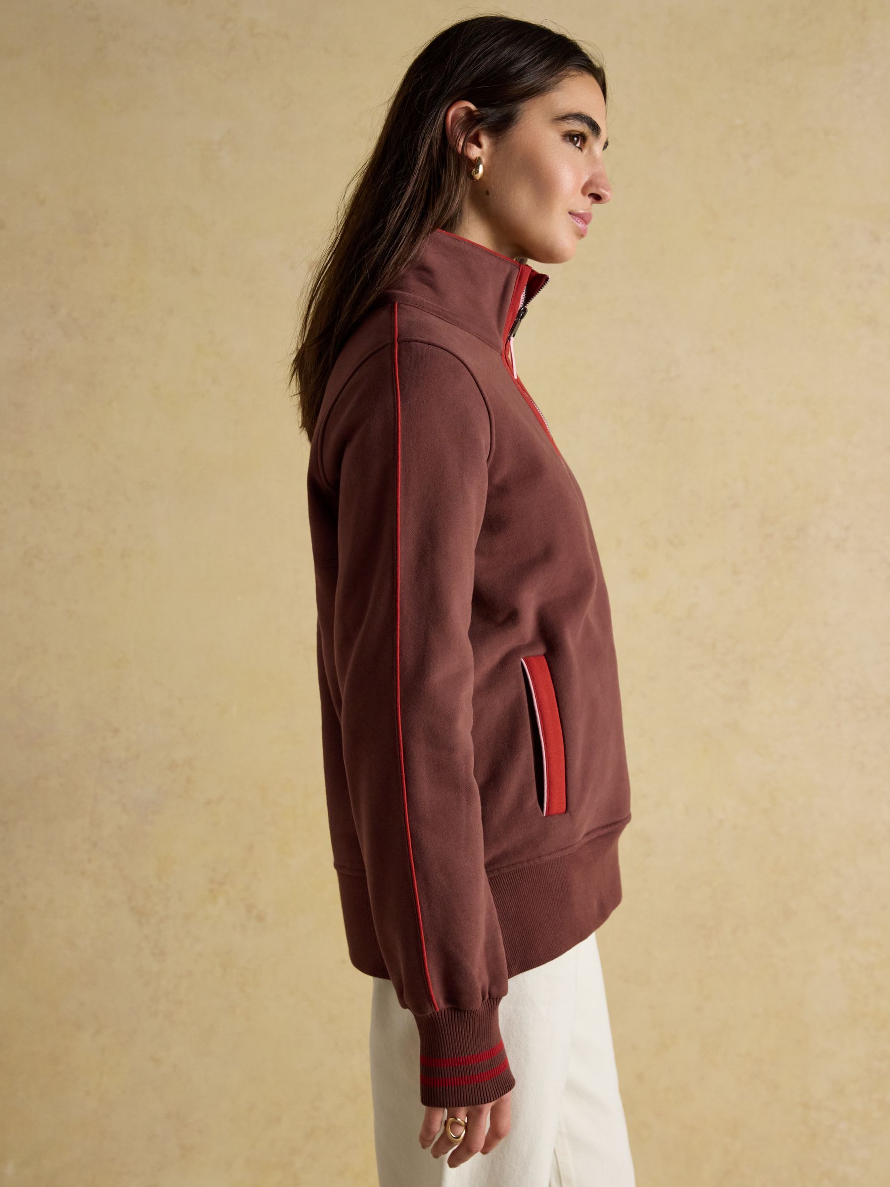 Bronte Brown Funnel Neck Quarter Zip Cotton Sweatshirt - Image 6 of 8